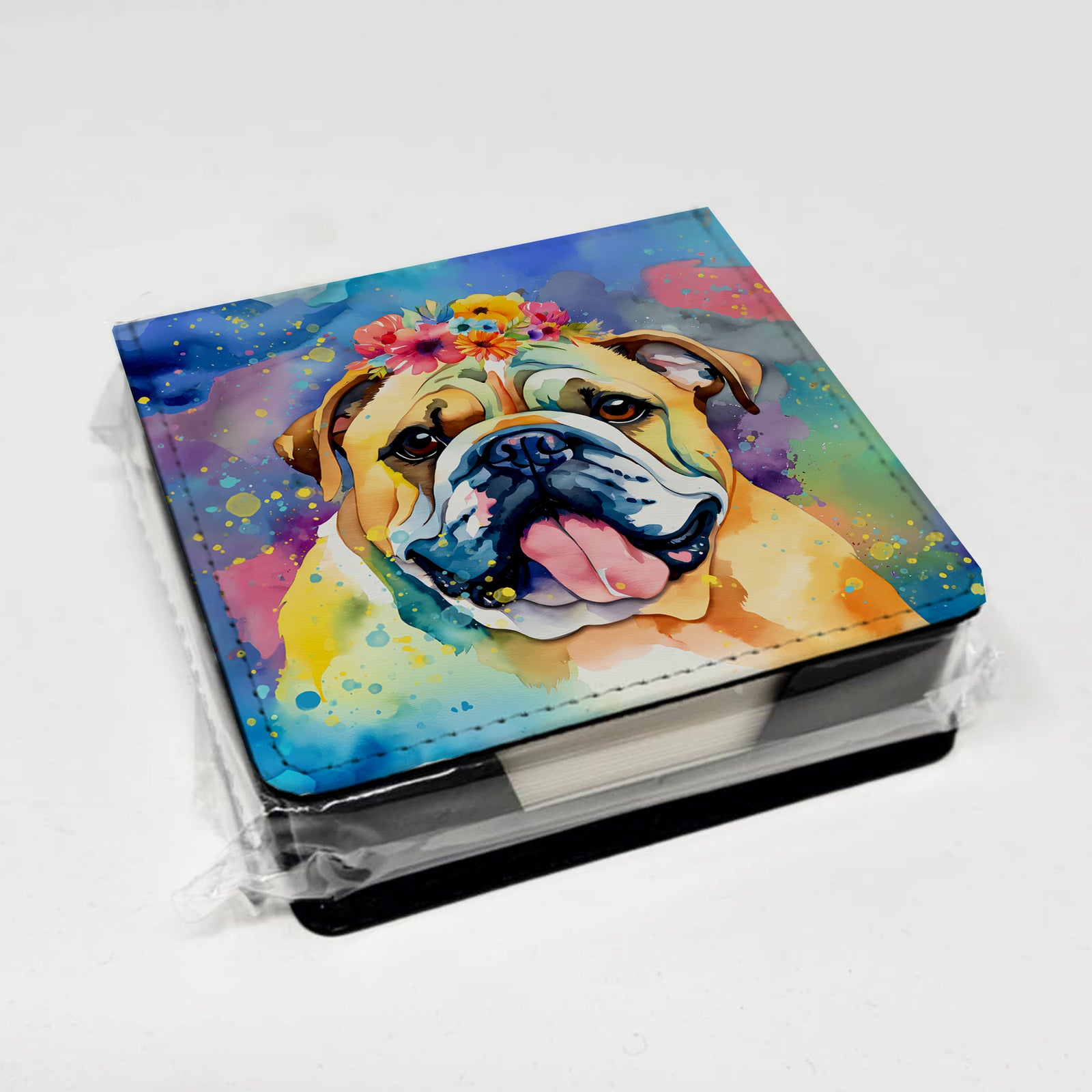 Caroline's Treasures English Bulldog Hippie Dawg PU Leather Note Paper Holder
