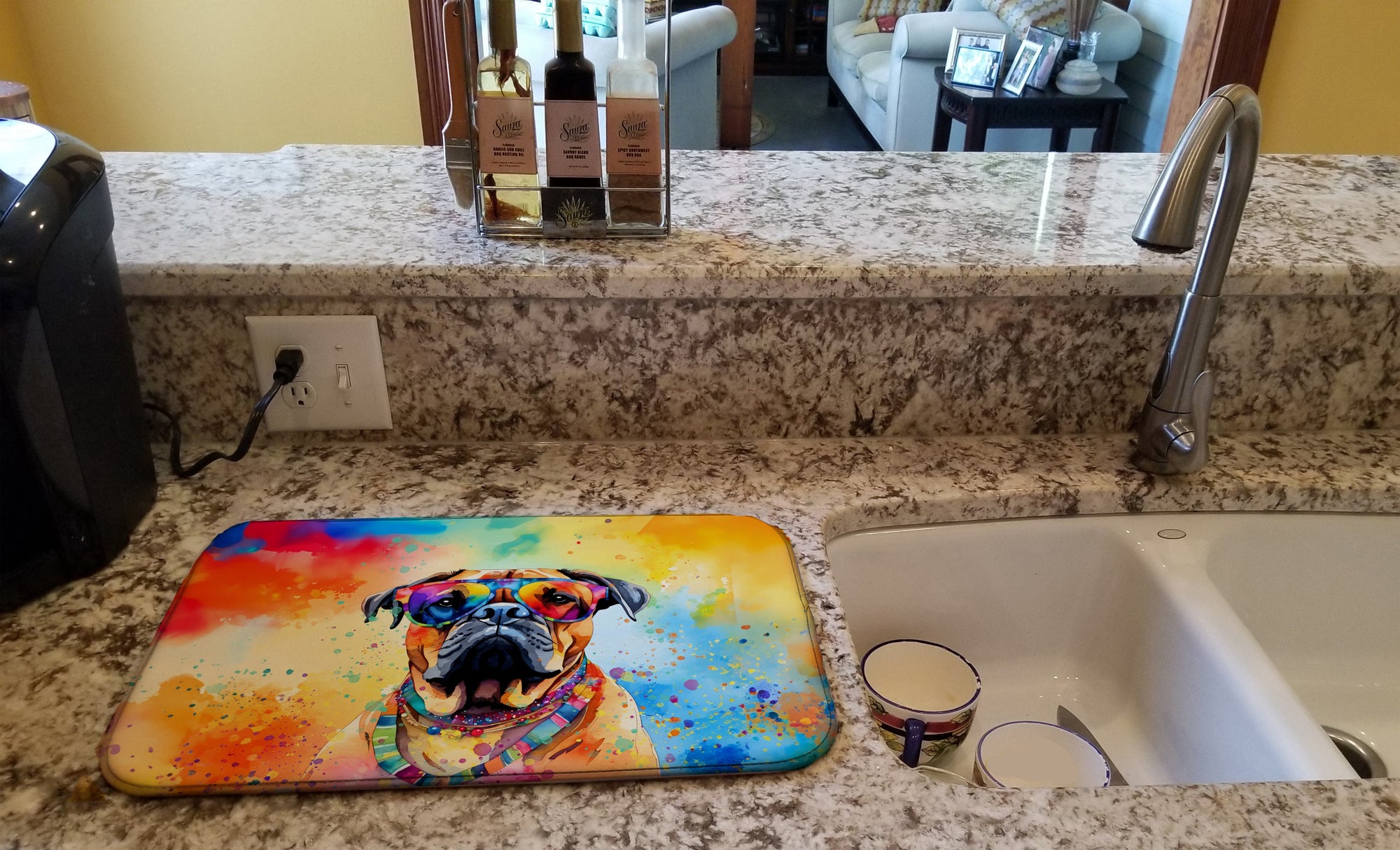 Caroline's Treasures Bullmastiff Hippie Dawg Dish Drying Mat