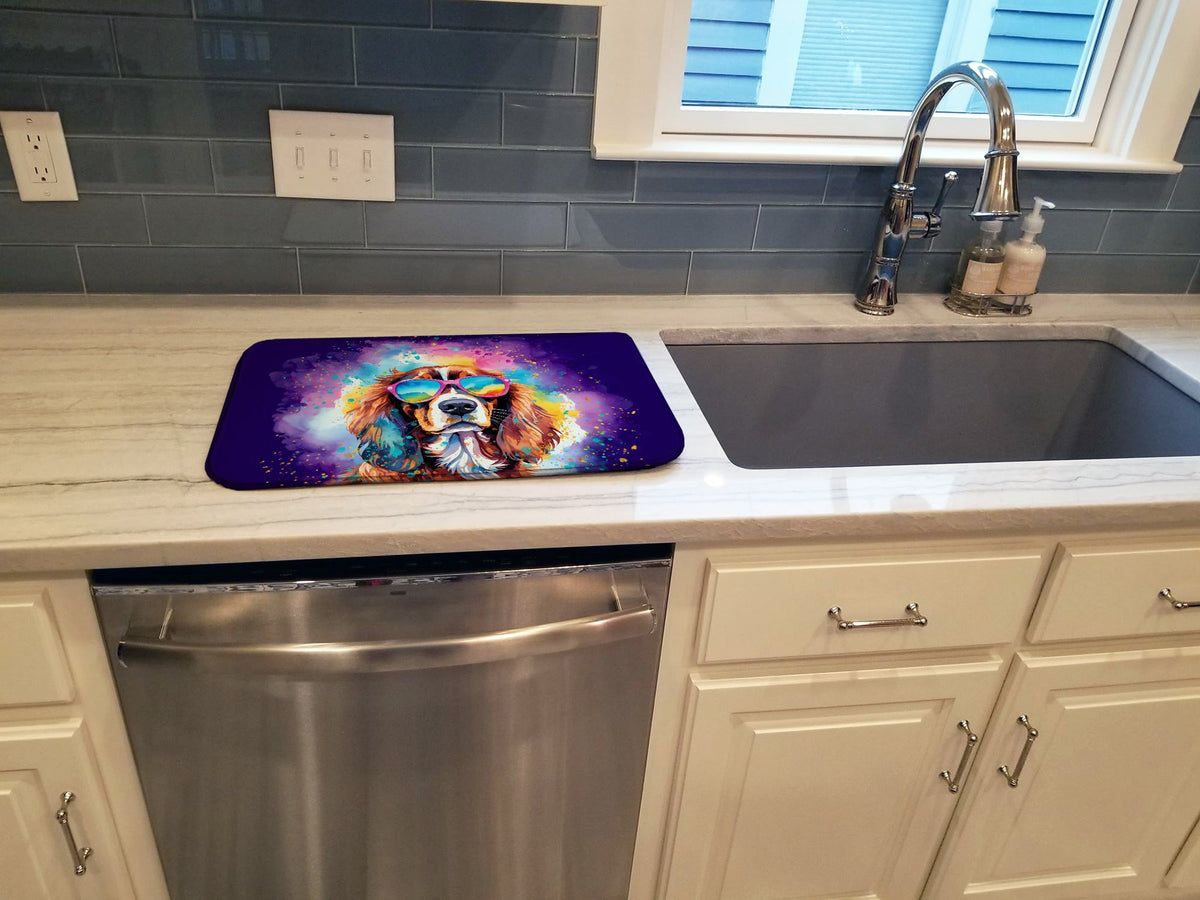 Caroline's Treasures Cavalier Spaniel Hippie Dawg Dish Drying Mat