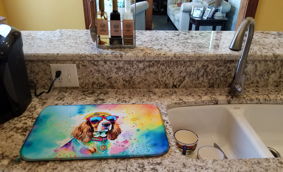 Caroline's Treasures Cavalier Spaniel Hippie Dawg Dish Drying Mat