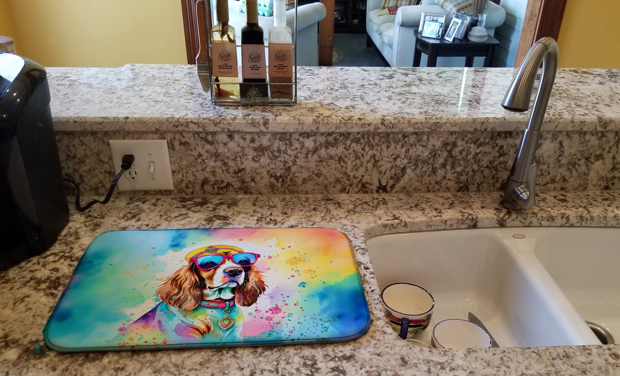 Caroline's Treasures Cavalier Spaniel Hippie Dawg Dish Drying Mat