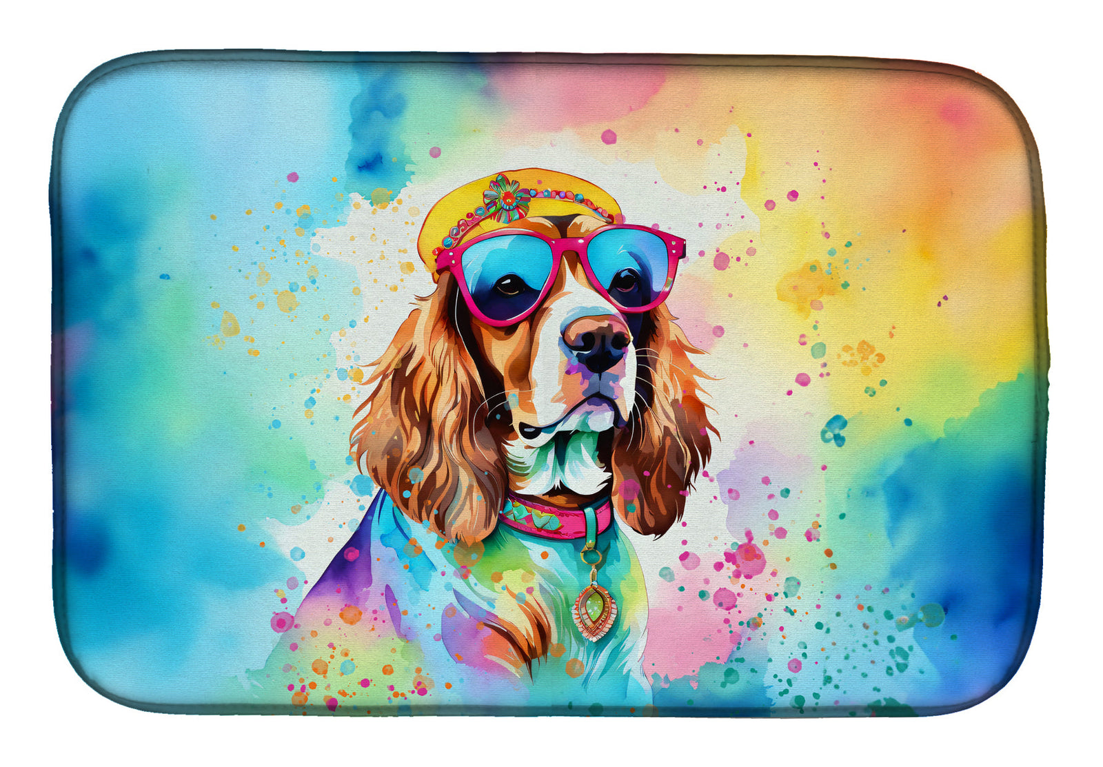 Caroline's Treasures Cavalier Spaniel Hippie Dawg Dish Drying Mat