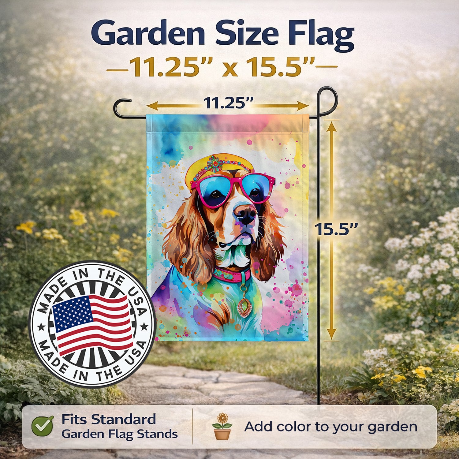 Caroline's Treasures Cavalier Spaniel Hippie Dawg Garden Flag Mailbox Decorative Yard Banner Outside Patio Artwork for Flower Beds, Garden Size, Multicolor