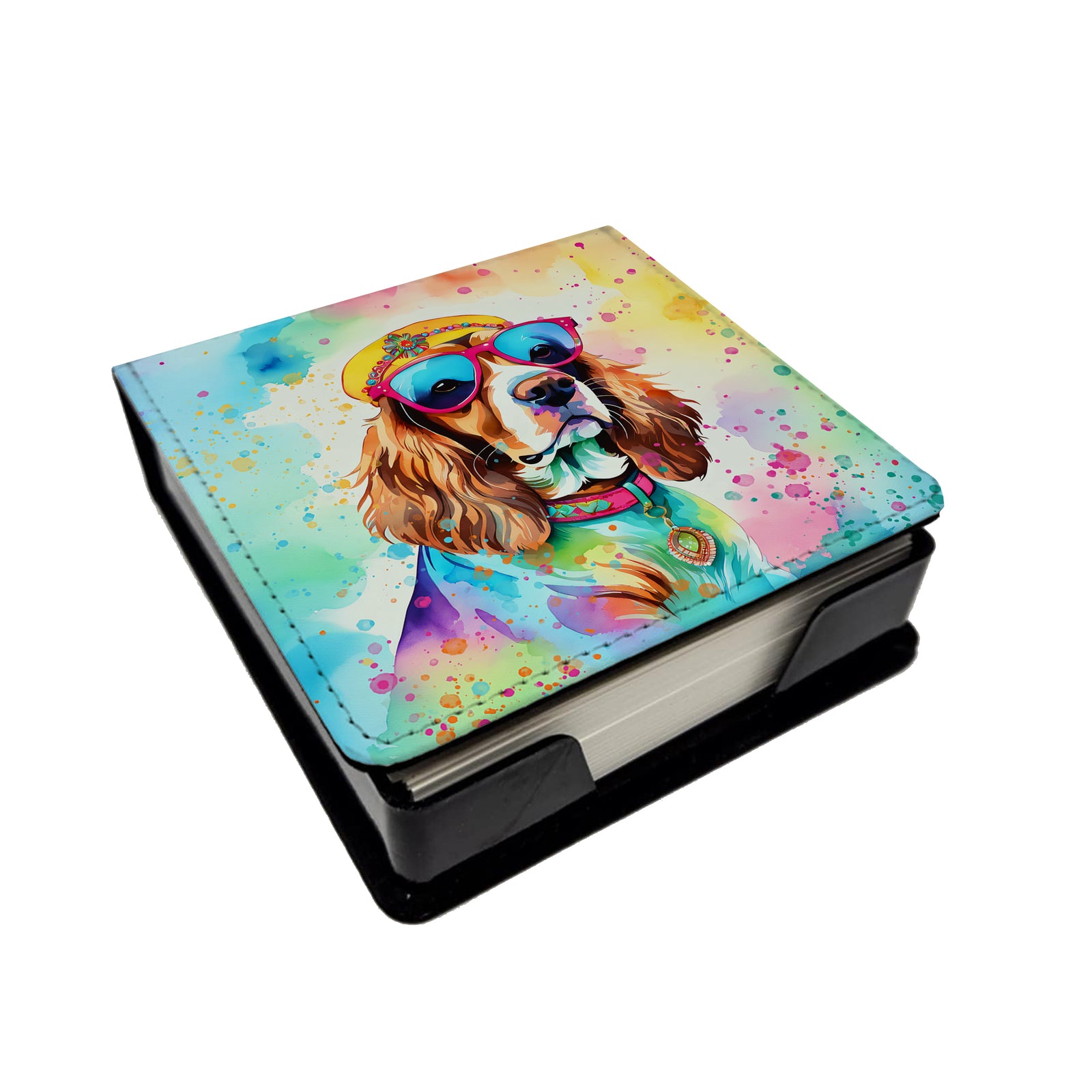 Caroline's Treasures Cavalier Spaniel Hippie Dawg PU Leather Note Paper Holder
