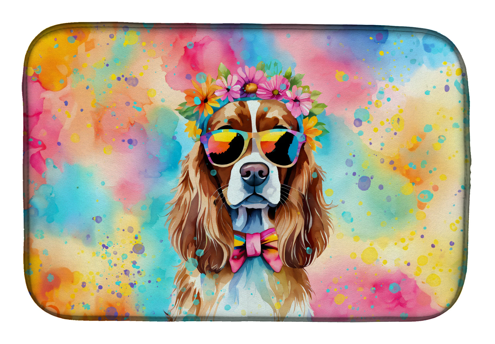 Caroline's Treasures Cavalier Spaniel Hippie Dawg Dish Drying Mat