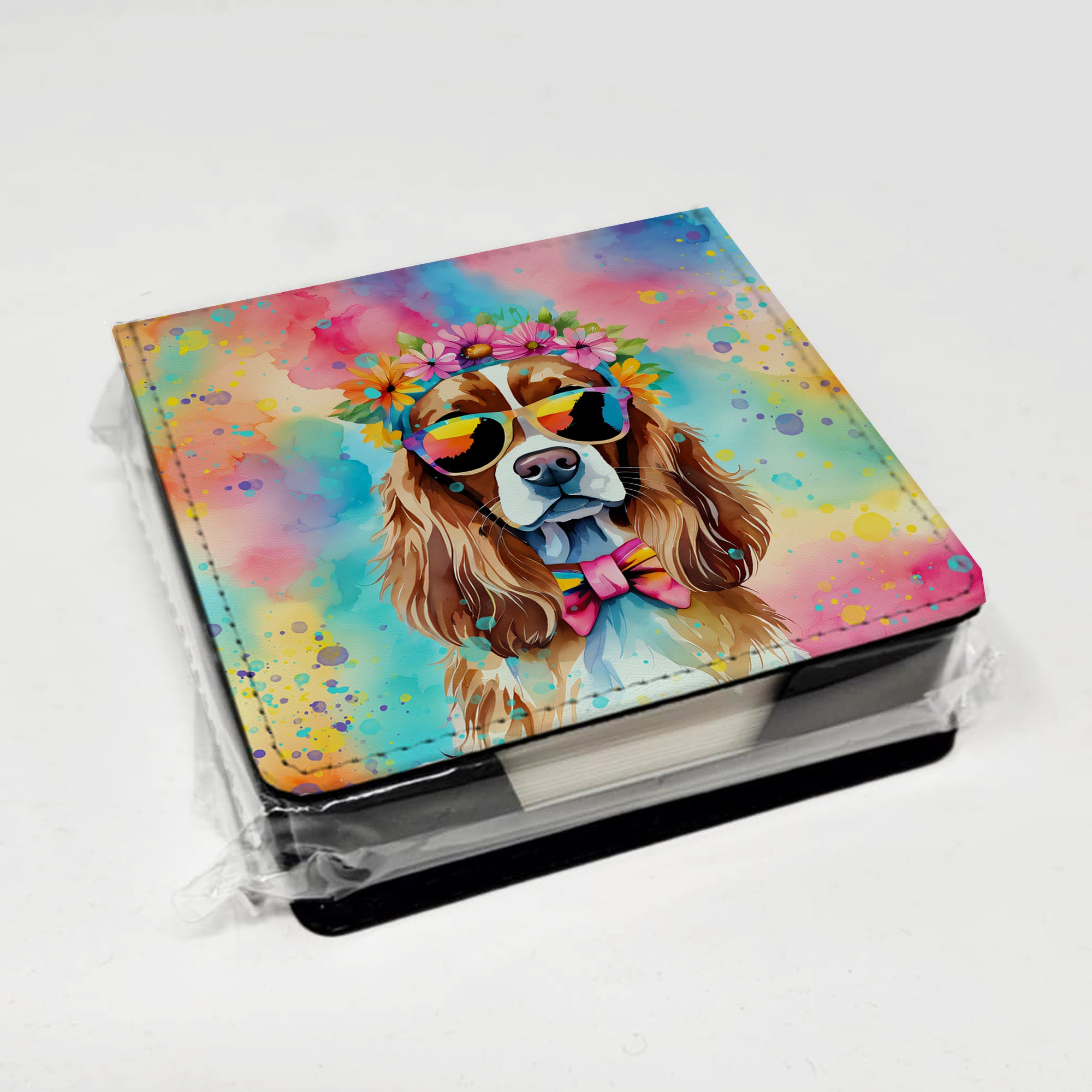 Caroline's Treasures Cavalier Spaniel Hippie Dawg PU Leather Note Paper Holder