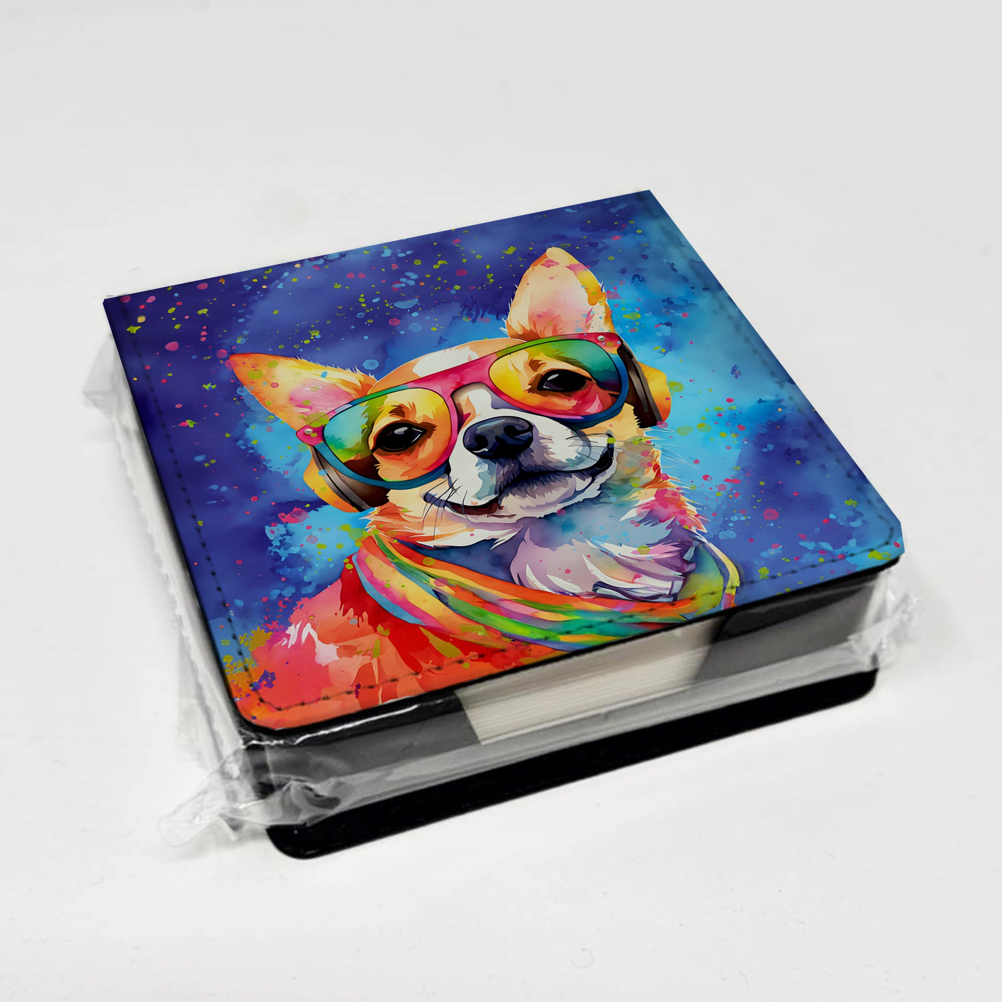 Caroline's Treasures Chihuahua Hippie Dawg PU Leather Note Paper Holder