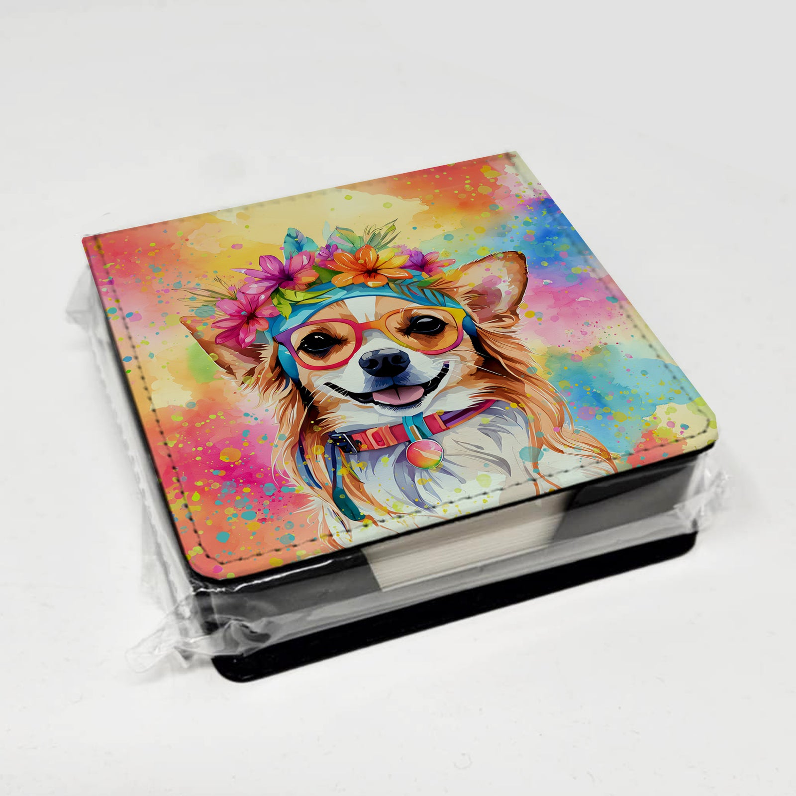Caroline's Treasures Chihuahua Hippie Dawg PU Leather Note Paper Holder