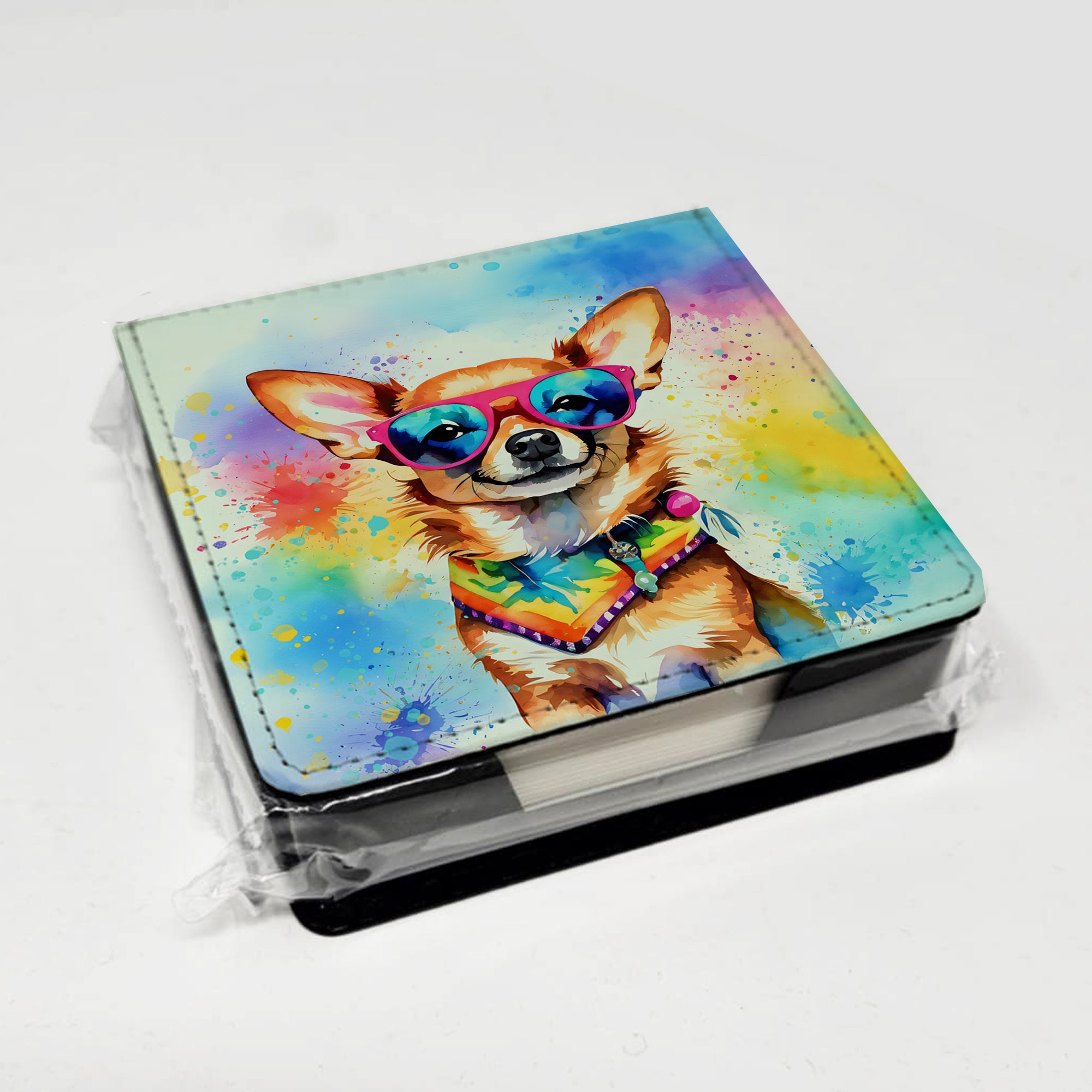 Caroline's Treasures Chihuahua Hippie Dawg PU Leather Note Paper Holder