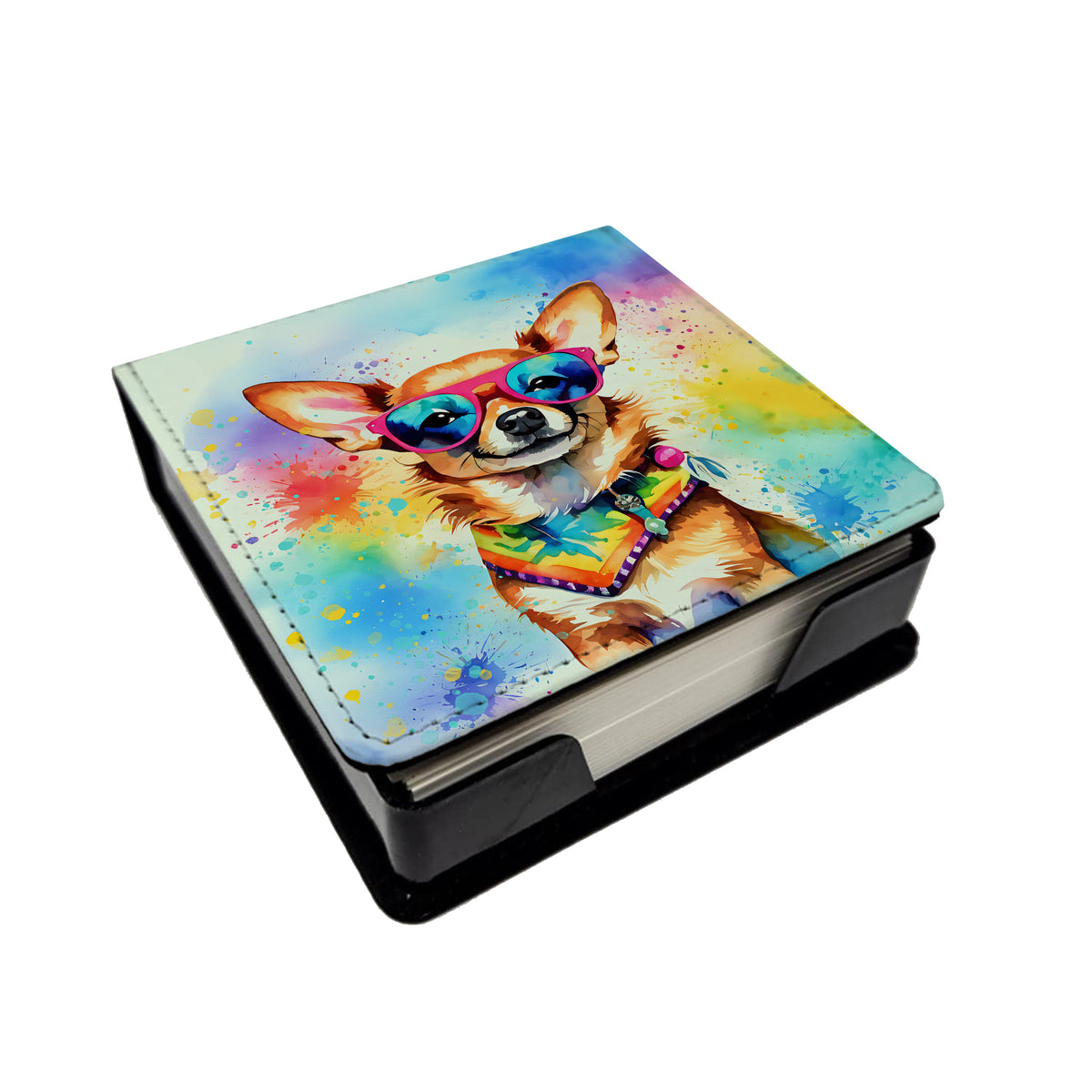 Caroline's Treasures Chihuahua Hippie Dawg PU Leather Note Paper Holder