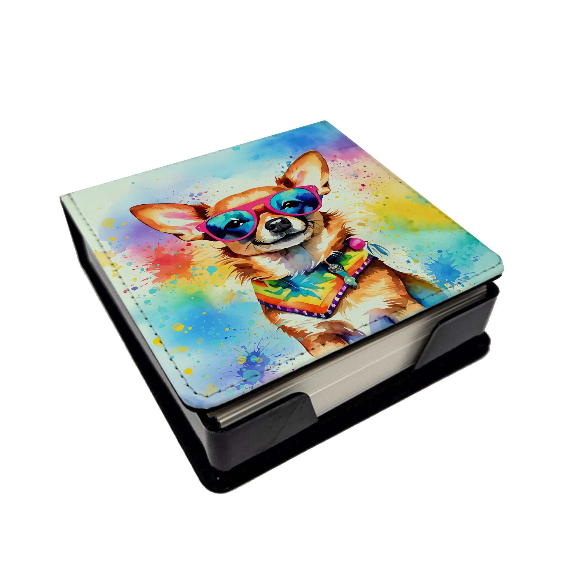 Caroline's Treasures Chihuahua Hippie Dawg PU Leather Note Paper Holder