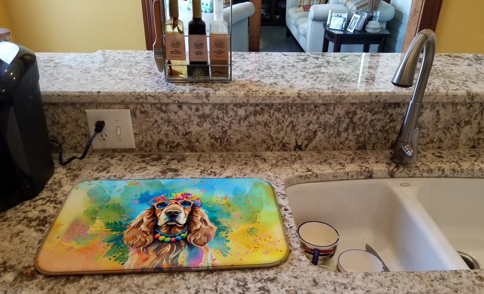 Caroline's Treasures Cocker Spaniel Hippie Dawg Dish Drying Mat