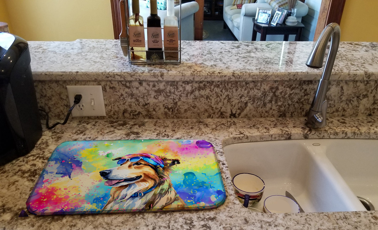 Caroline's Treasures Collie Hippie Dawg Dish Drying Mat