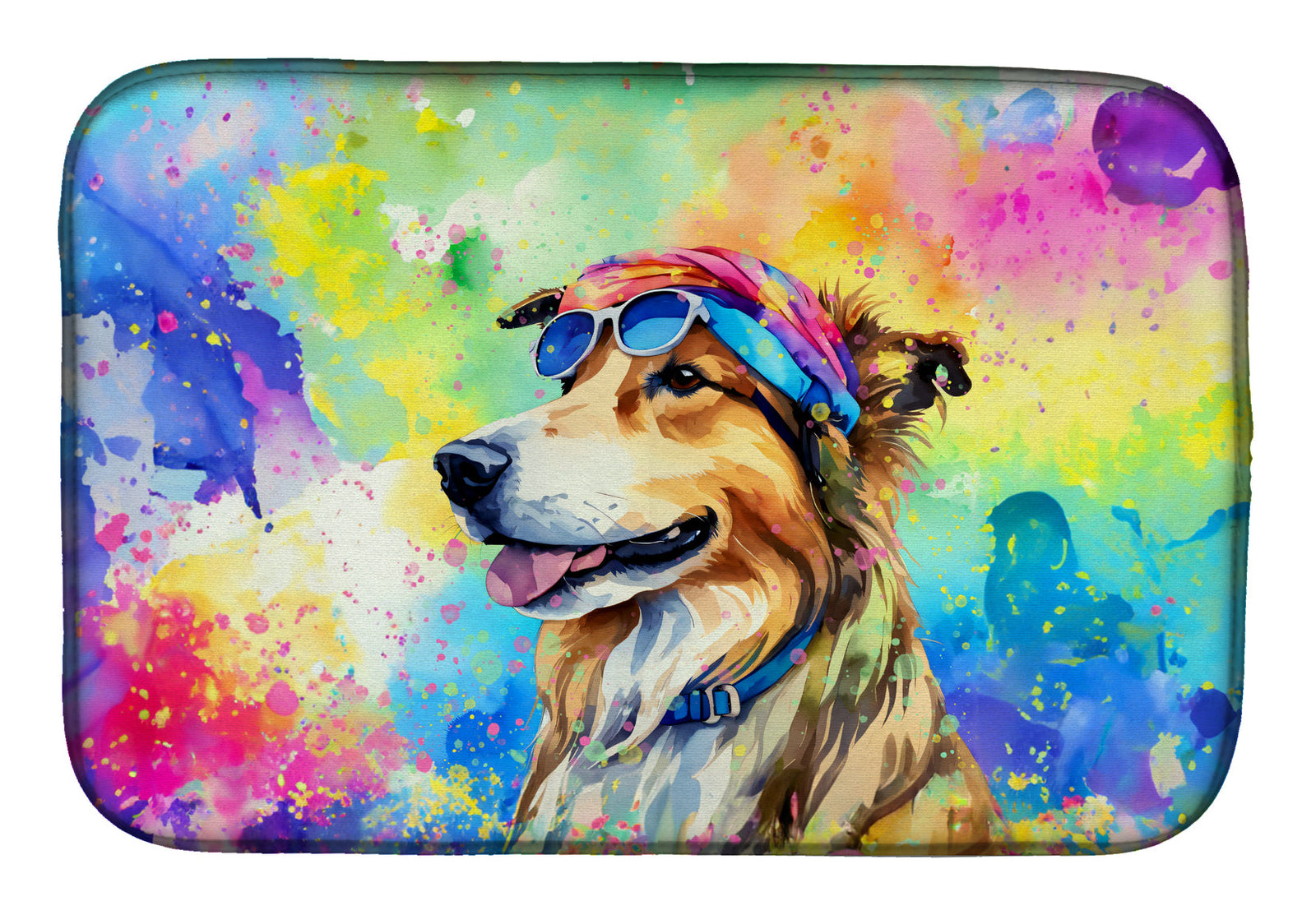 Caroline's Treasures Collie Hippie Dawg Dish Drying Mat