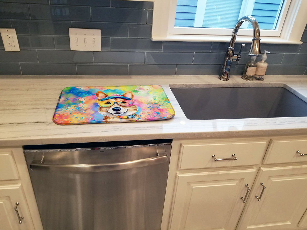 Caroline's Treasures Corgi Hippie Dawg Dish Drying Mat