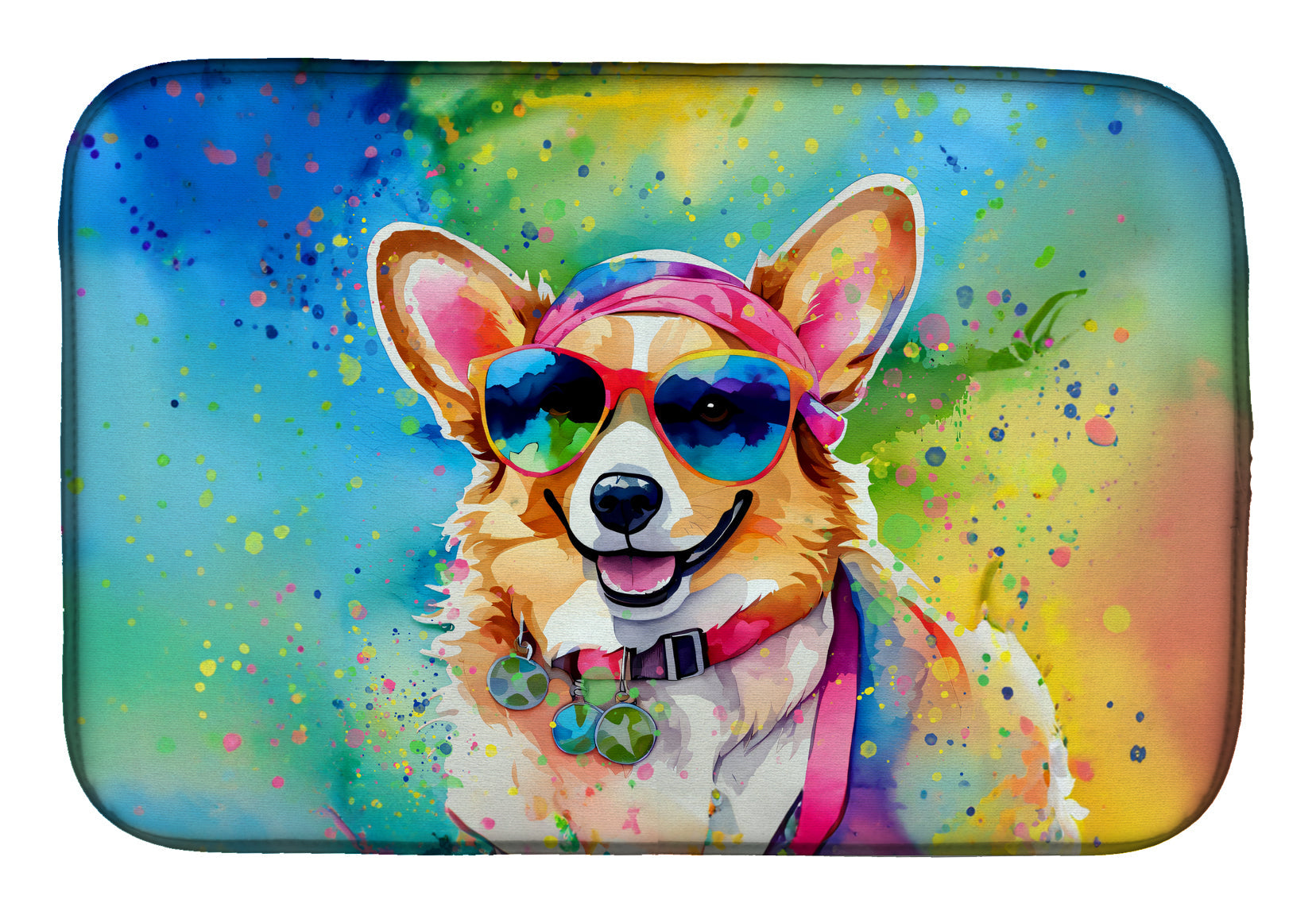 Caroline's Treasures Corgi Hippie Dawg Dish Drying Mat