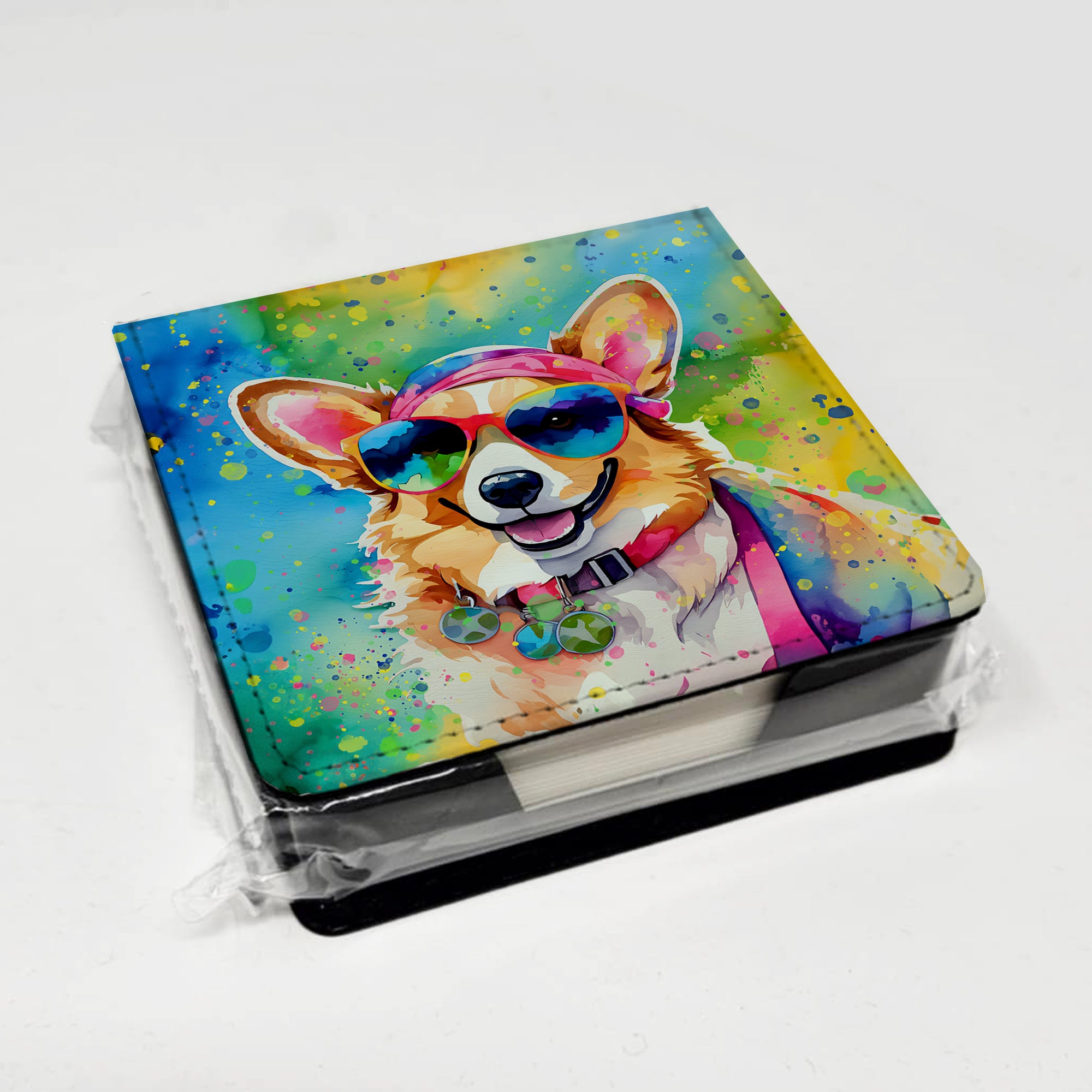 Caroline's Treasures Corgi Hippie Dawg PU Leather Note Paper Holder