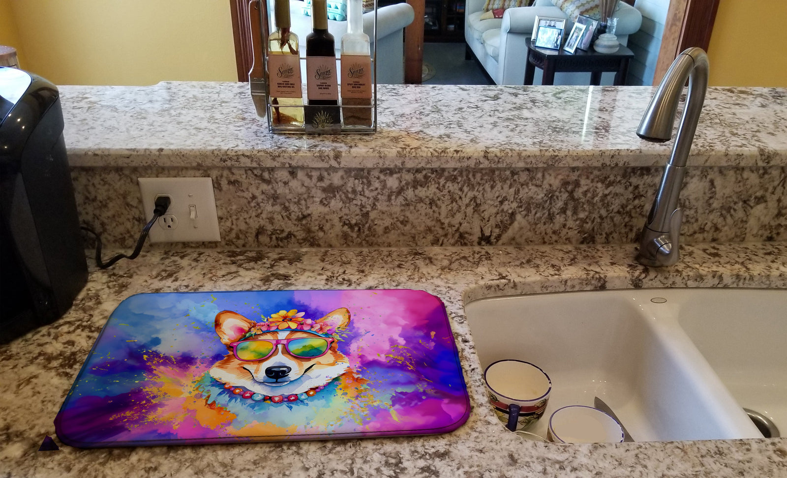 Caroline's Treasures Corgi Hippie Dawg Dish Drying Mat