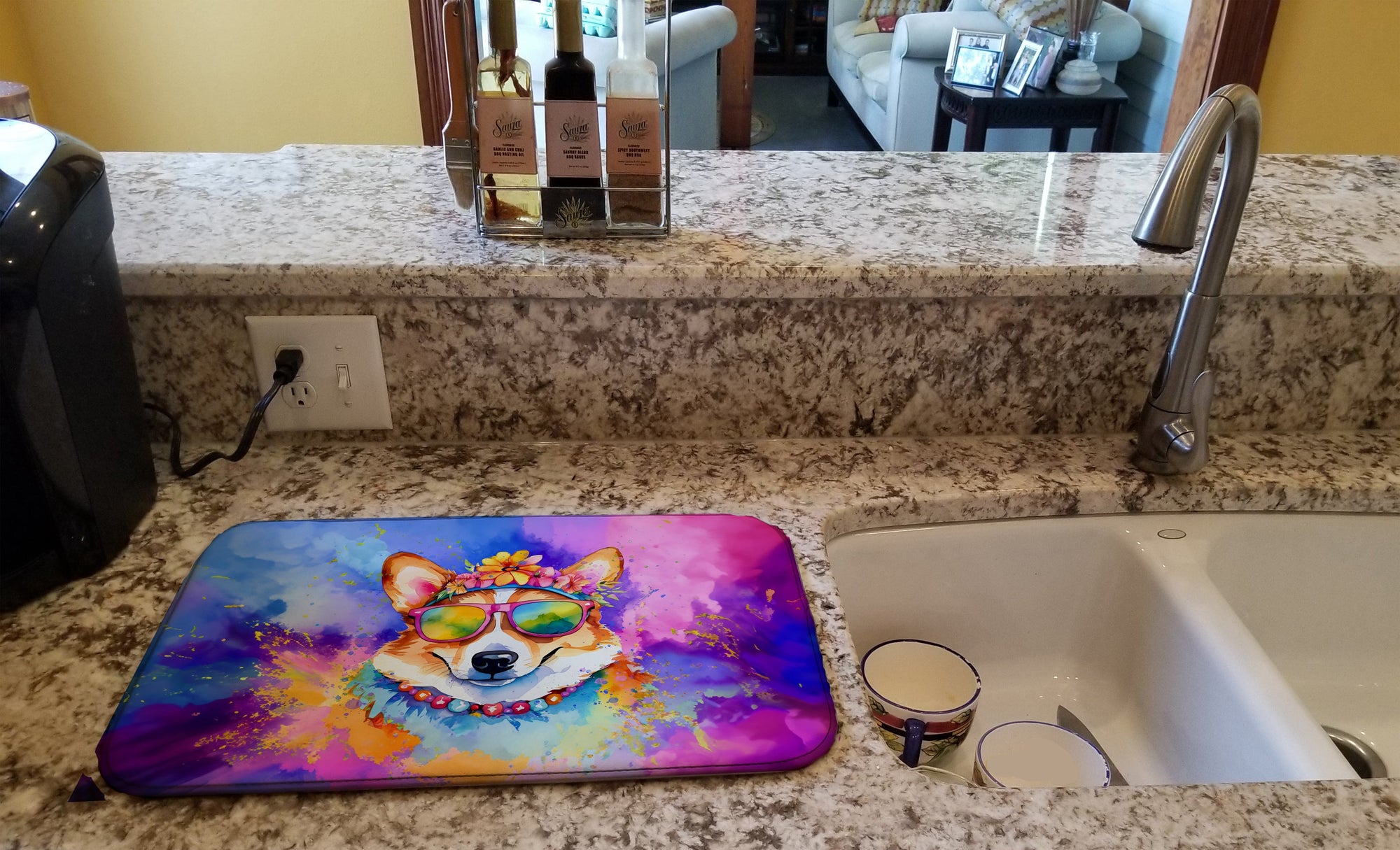 Caroline's Treasures Corgi Hippie Dawg Dish Drying Mat