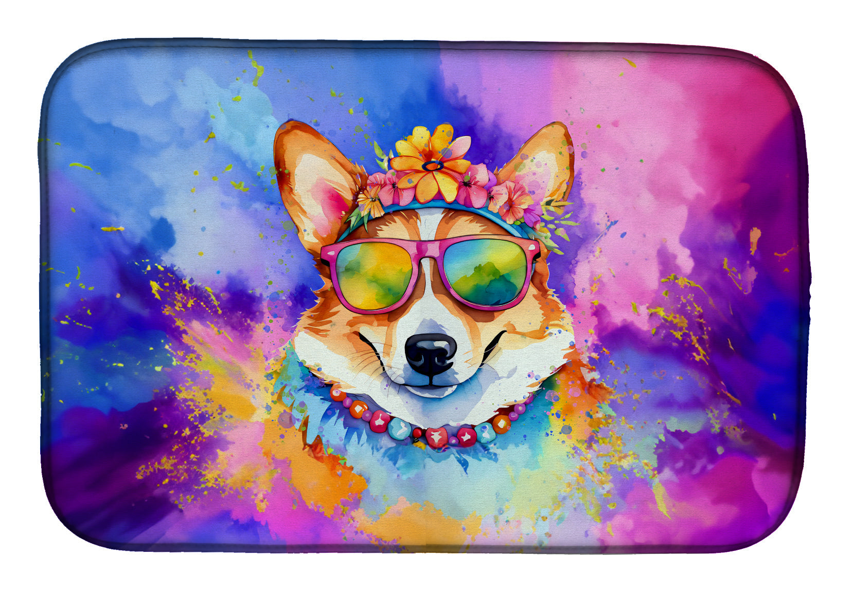 Caroline's Treasures Corgi Hippie Dawg Dish Drying Mat