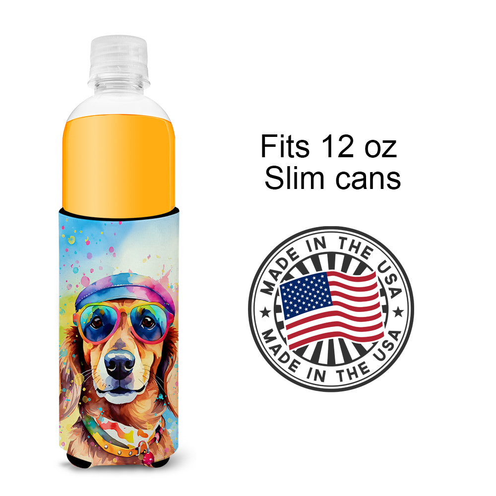 Dachshund Hippie Dawg Hugger for Ultra Slim Cans