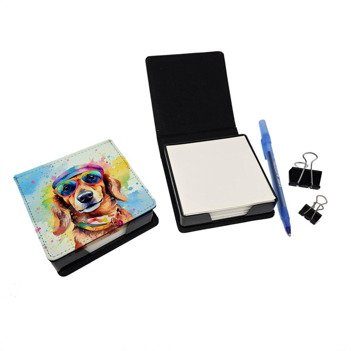 Caroline's Treasures Dachshund Hippie Dawg PU Leather Note Paper Holder