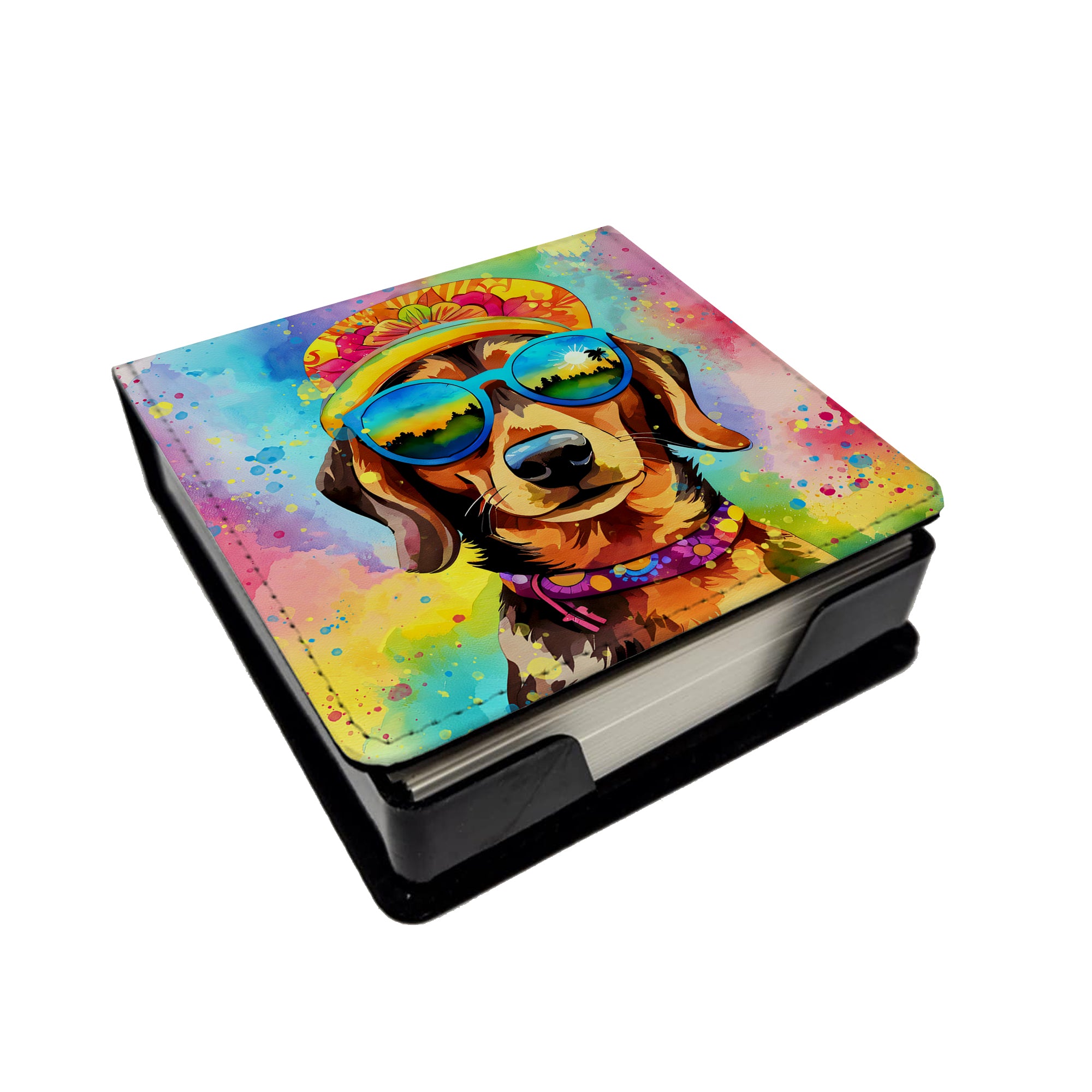 Caroline's Treasures Dachshund Hippie Dawg PU Leather Note Paper Holder
