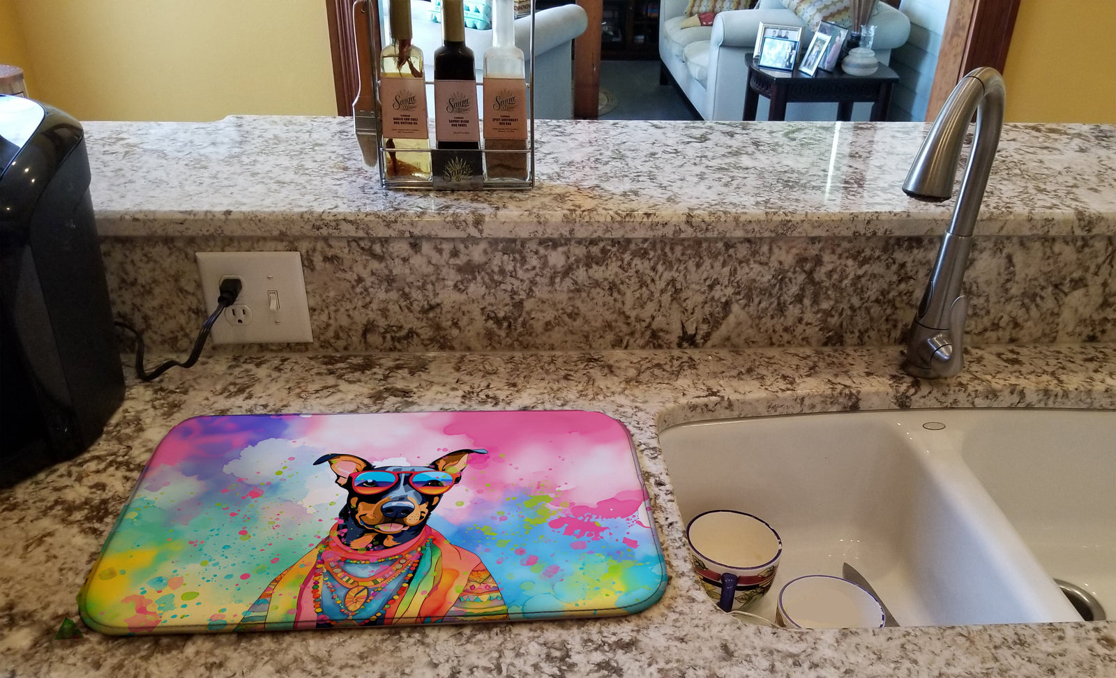 Caroline's Treasures Doberman Pinscher Hippie Dawg Dish Drying Mat