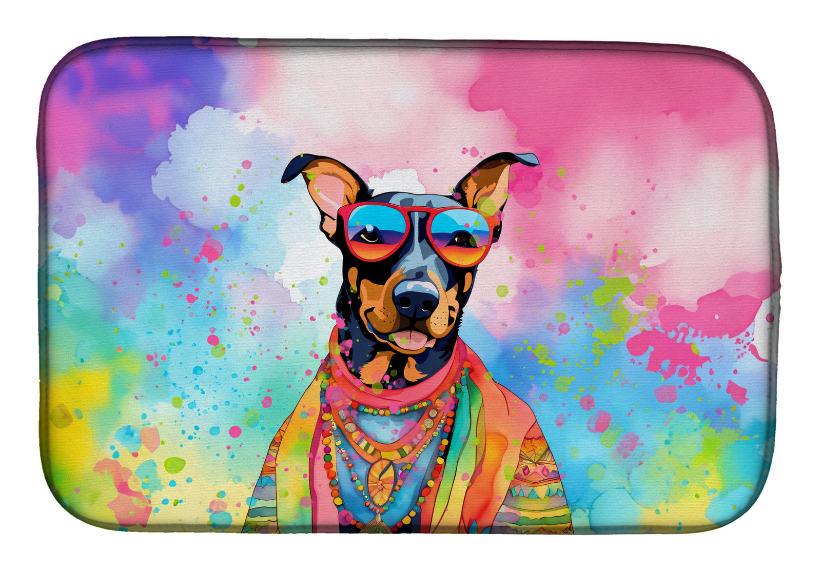 Caroline's Treasures Doberman Pinscher Hippie Dawg Dish Drying Mat