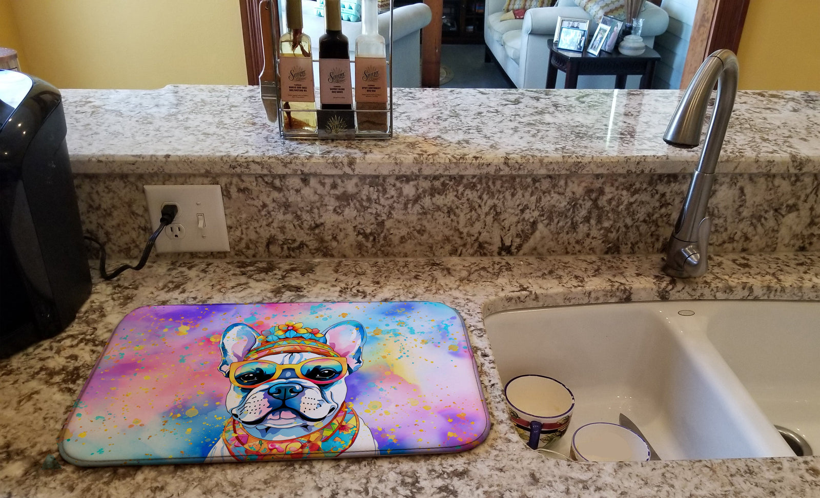 Caroline's Treasures French Bulldog Hippie Dawg Dish Drying Mat