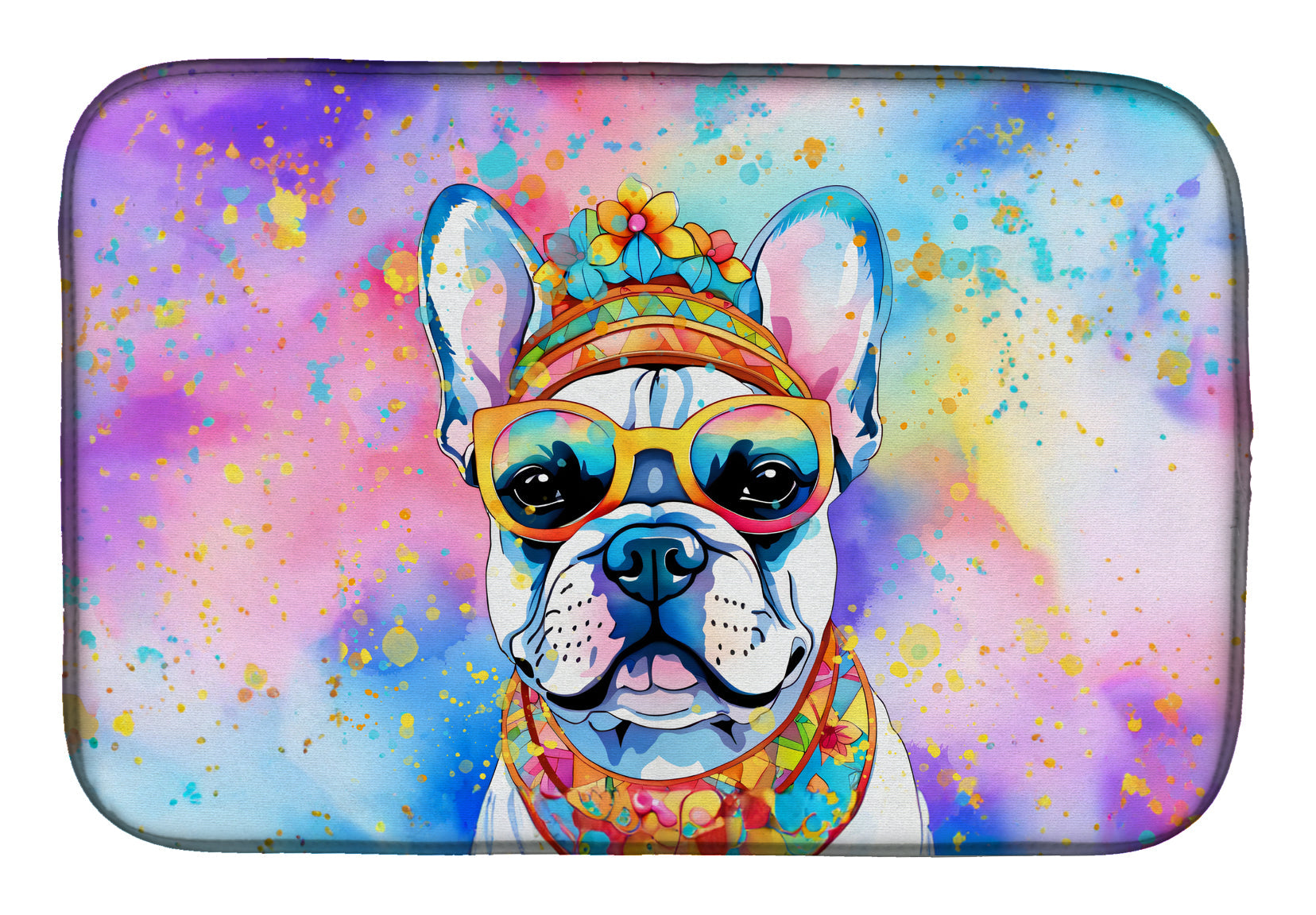 Caroline's Treasures French Bulldog Hippie Dawg Dish Drying Mat