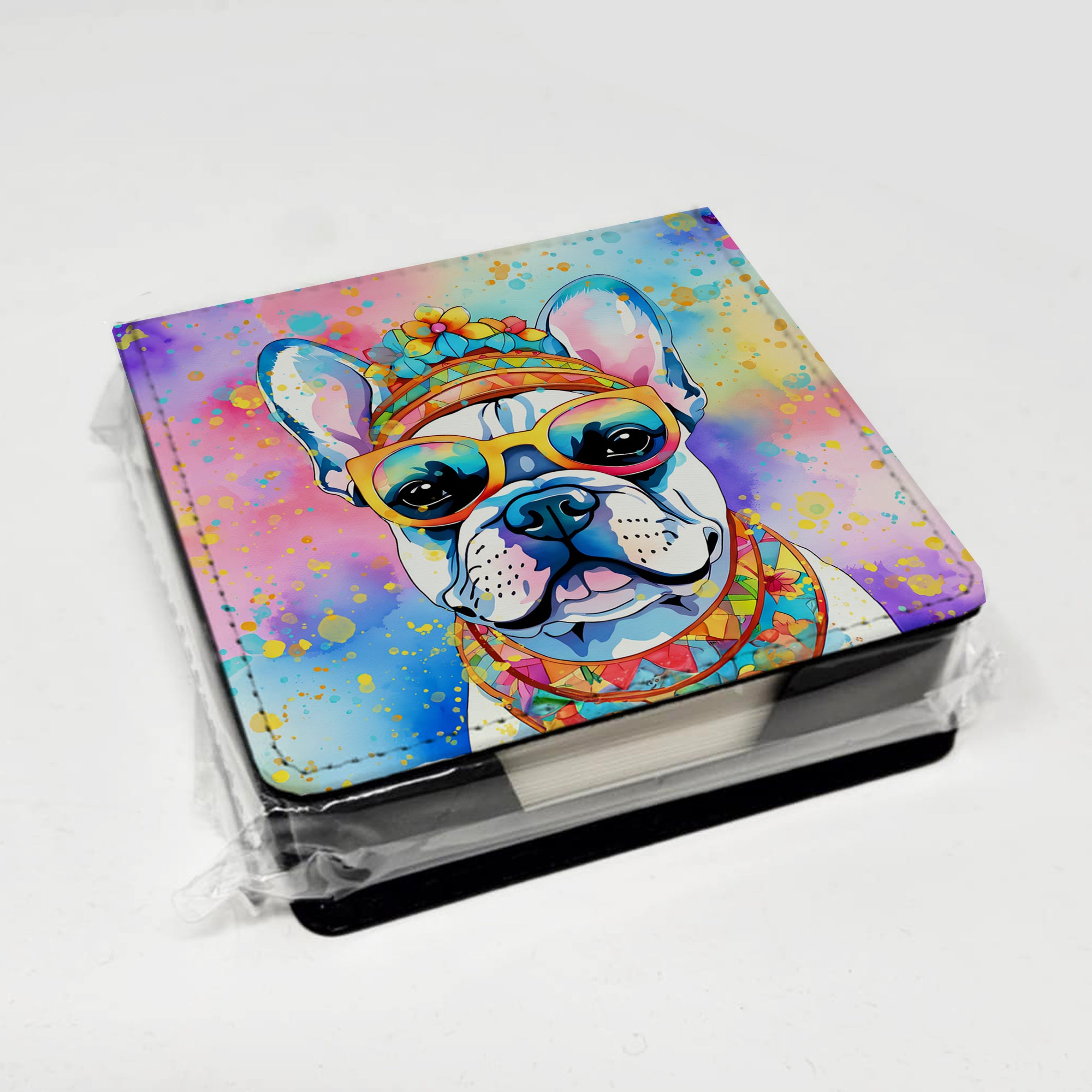 Caroline's Treasures French Bulldog Hippie Dawg PU Leather Note Paper Holder