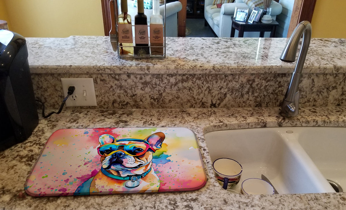 Caroline's Treasures French Bulldog Hippie Dawg Dish Drying Mat