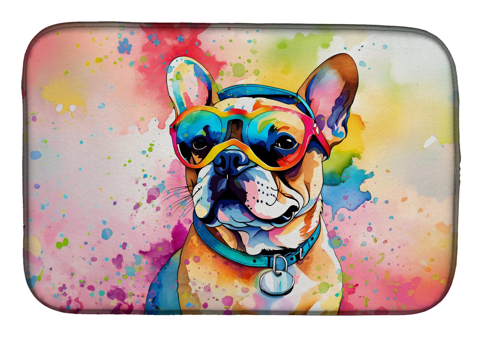 Caroline's Treasures French Bulldog Hippie Dawg Dish Drying Mat