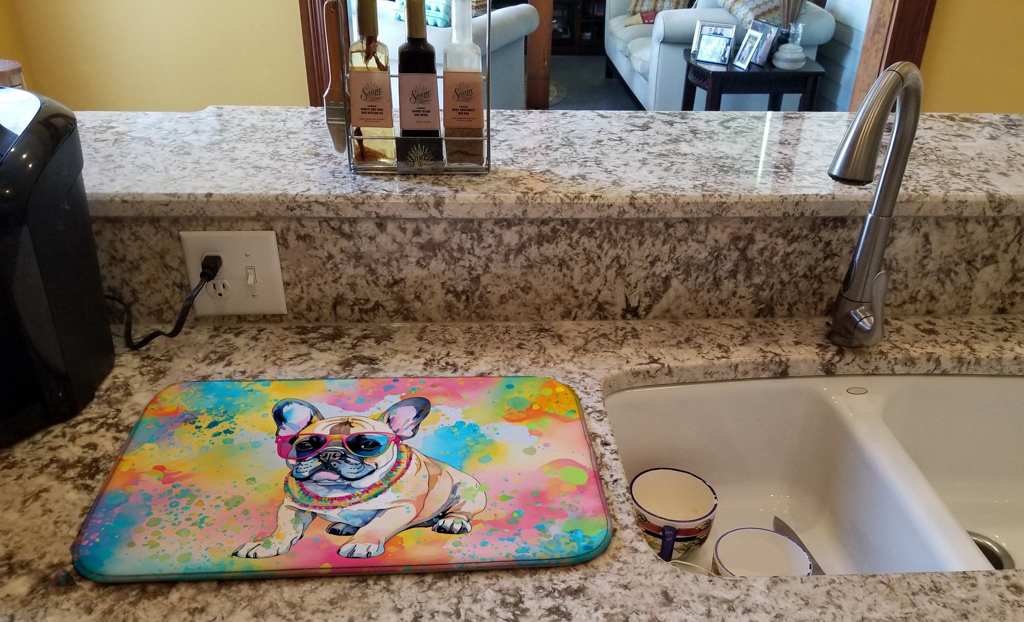 Caroline's Treasures French Bulldog Hippie Dawg Dish Drying Mat