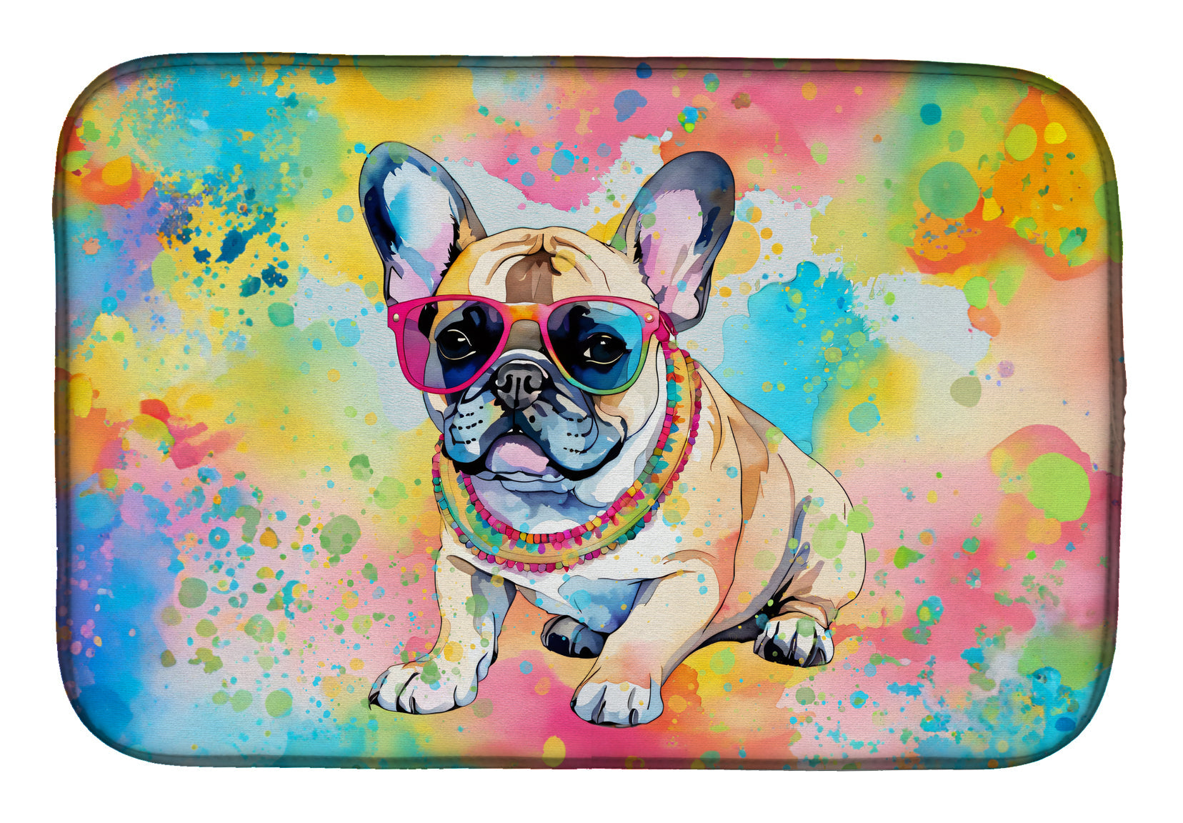 Caroline's Treasures French Bulldog Hippie Dawg Dish Drying Mat