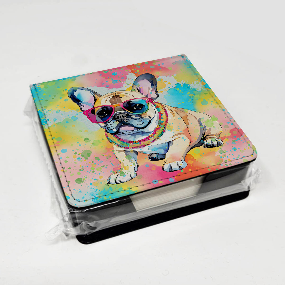 Caroline's Treasures French Bulldog Hippie Dawg PU Leather Note Paper Holder