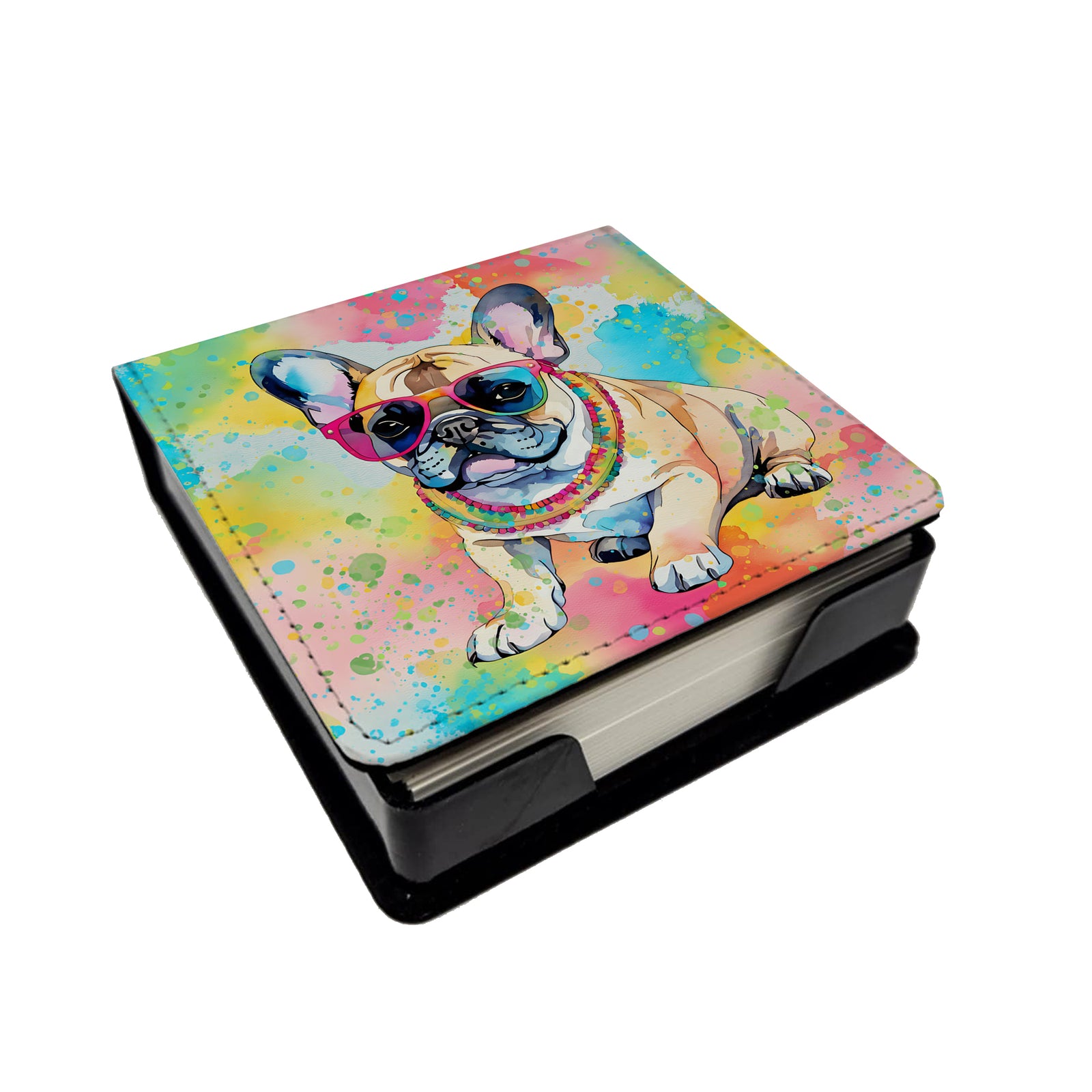 Caroline's Treasures French Bulldog Hippie Dawg PU Leather Note Paper Holder