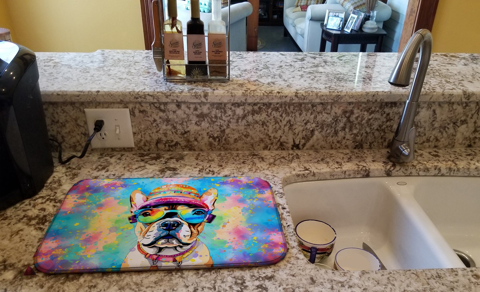 Caroline's Treasures French Bulldog Hippie Dawg Dish Drying Mat