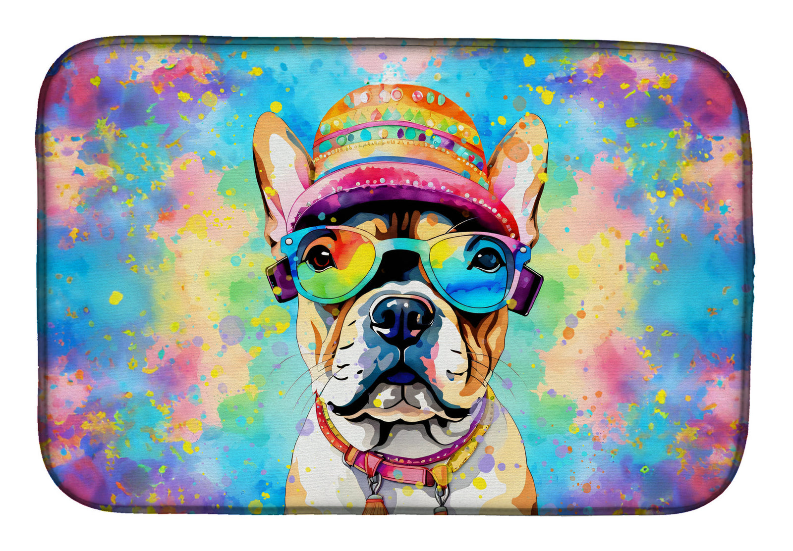 Caroline's Treasures French Bulldog Hippie Dawg Dish Drying Mat