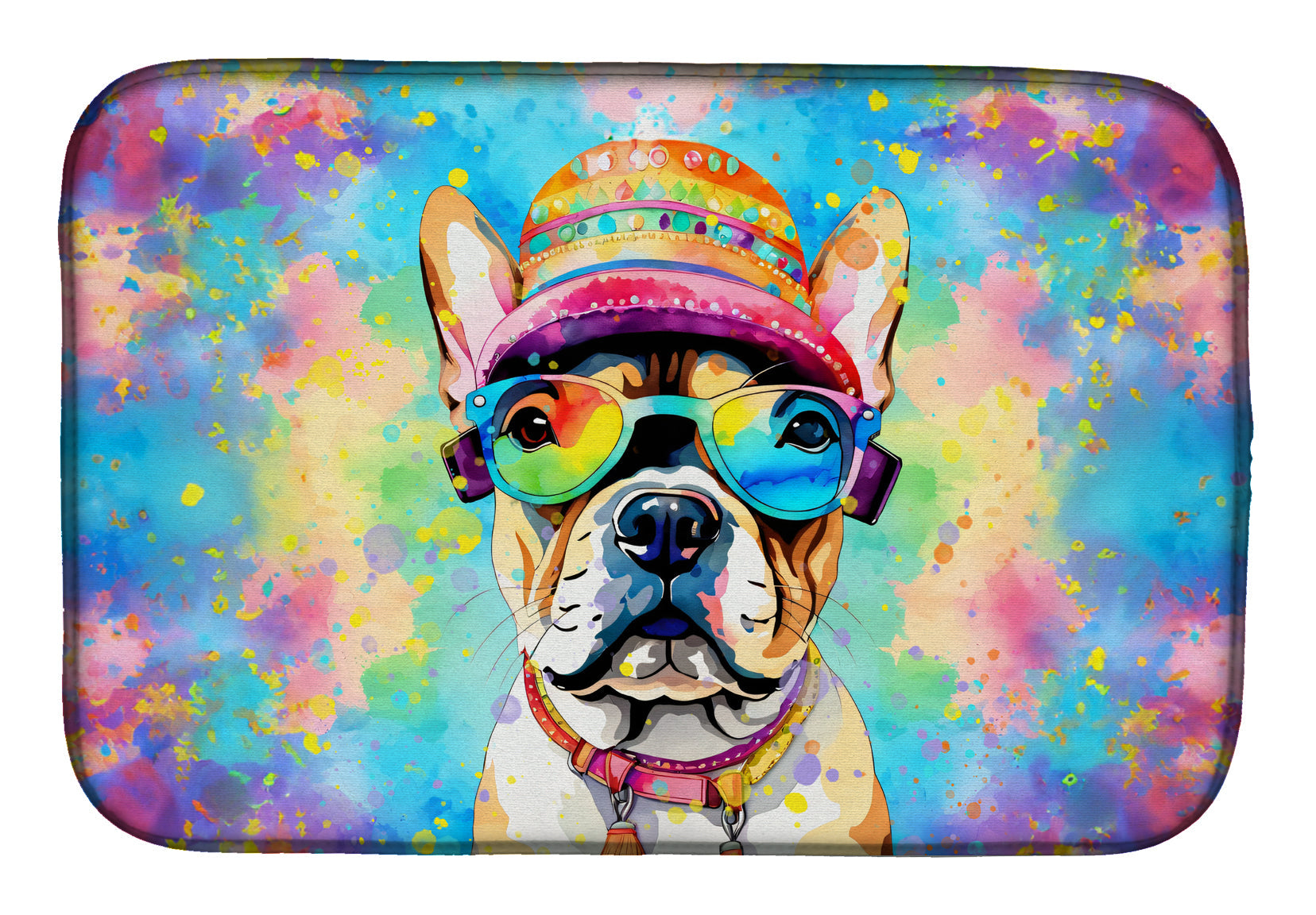 Caroline's Treasures French Bulldog Hippie Dawg Dish Drying Mat