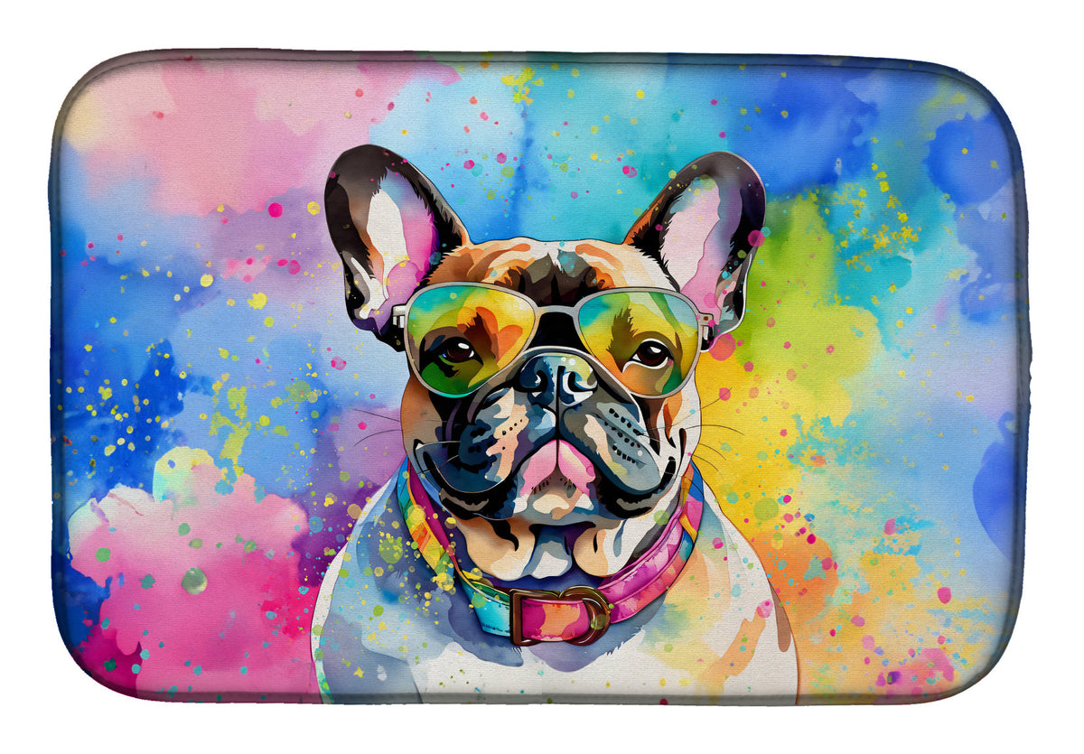 Caroline's Treasures French Bulldog Hippie Dawg Dish Drying Mat