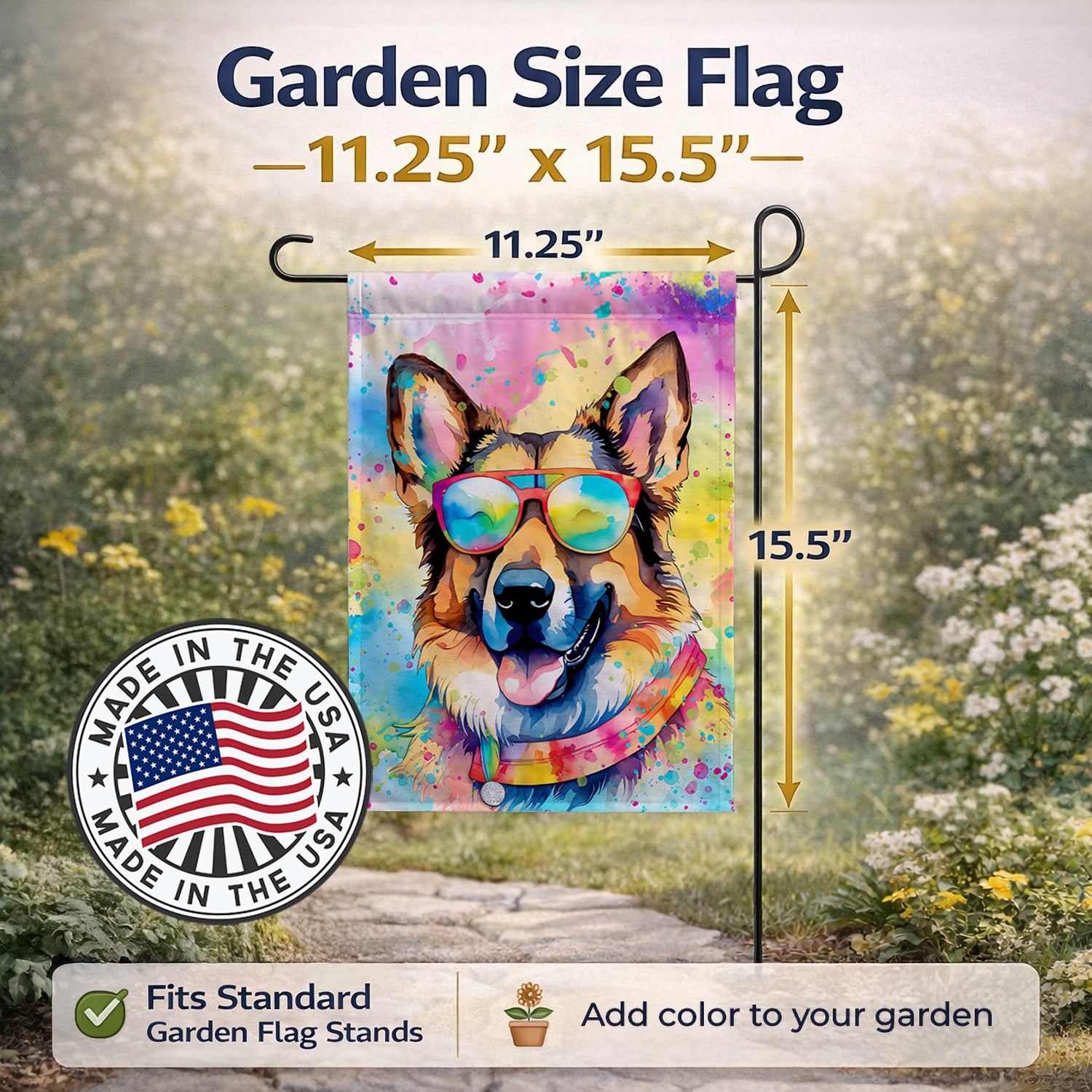 Caroline's Treasures German Shepherd Hippie Dawg Garden Flag Mailbox Decorative Yard Banner Outside Patio Artwork for Flower Beds, Garden Size, Multicolor