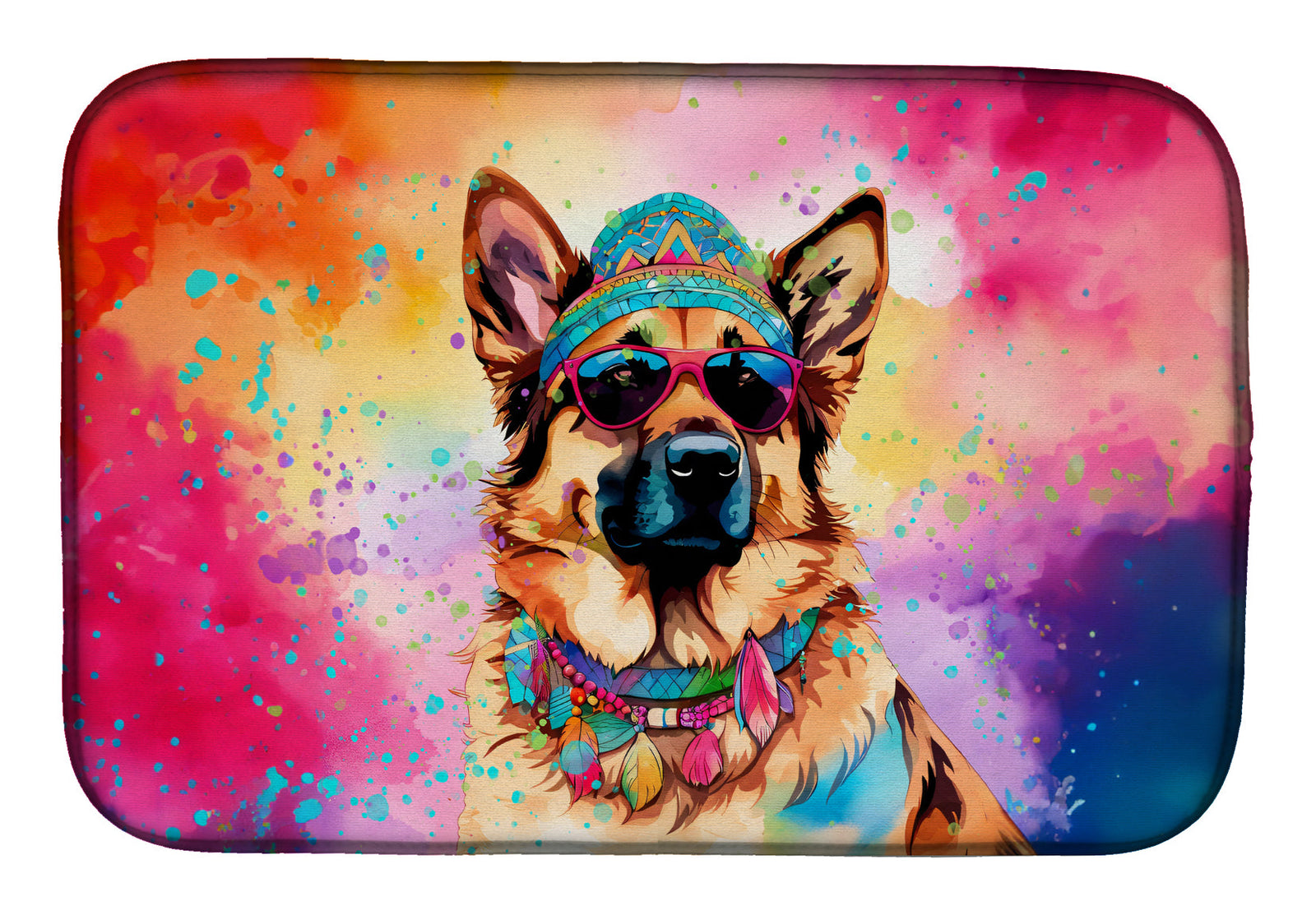 Caroline's Treasures German Shepherd Hippie Dawg Dish Drying Mat