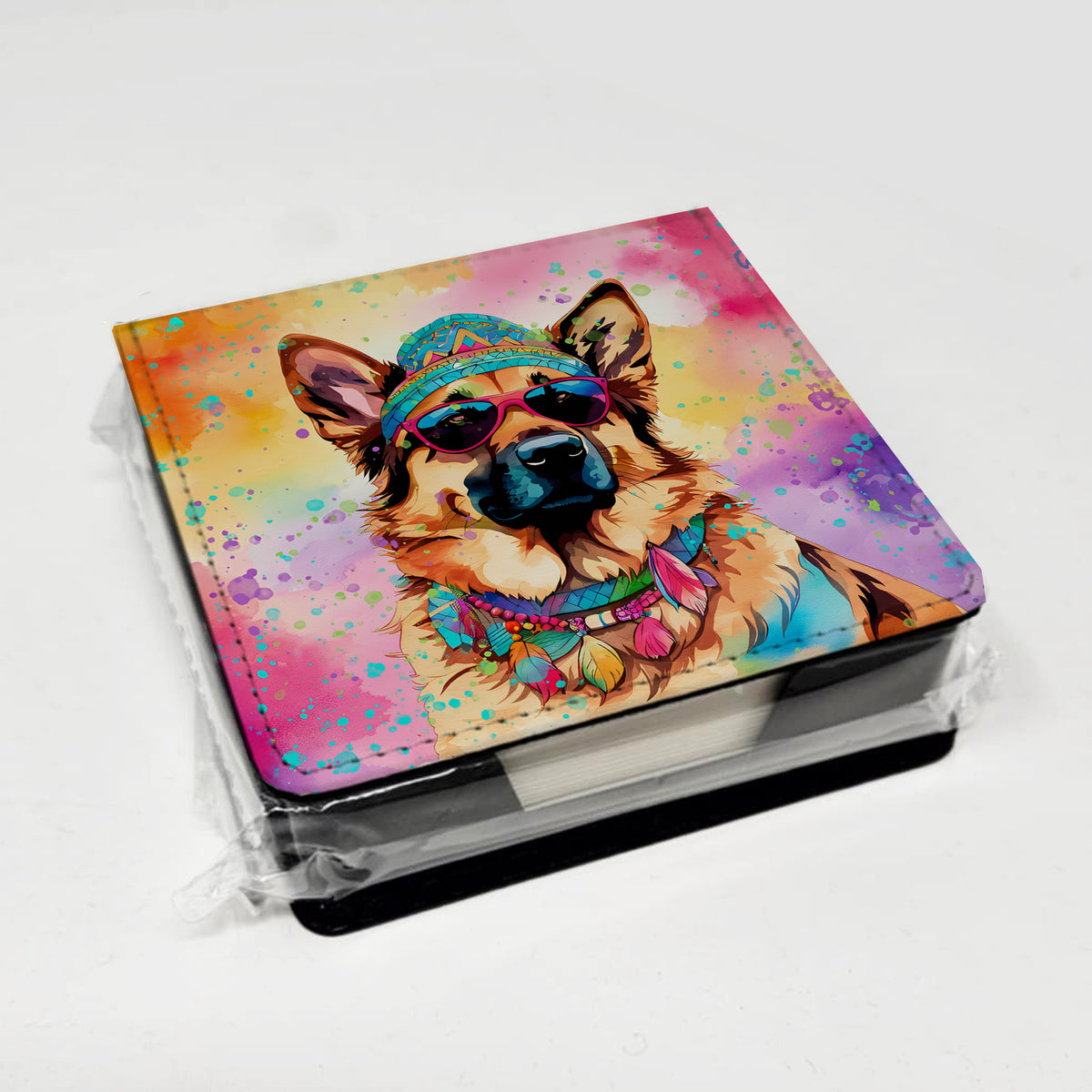 Caroline's Treasures German Shepherd Hippie Dawg PU Leather Note Paper Holder