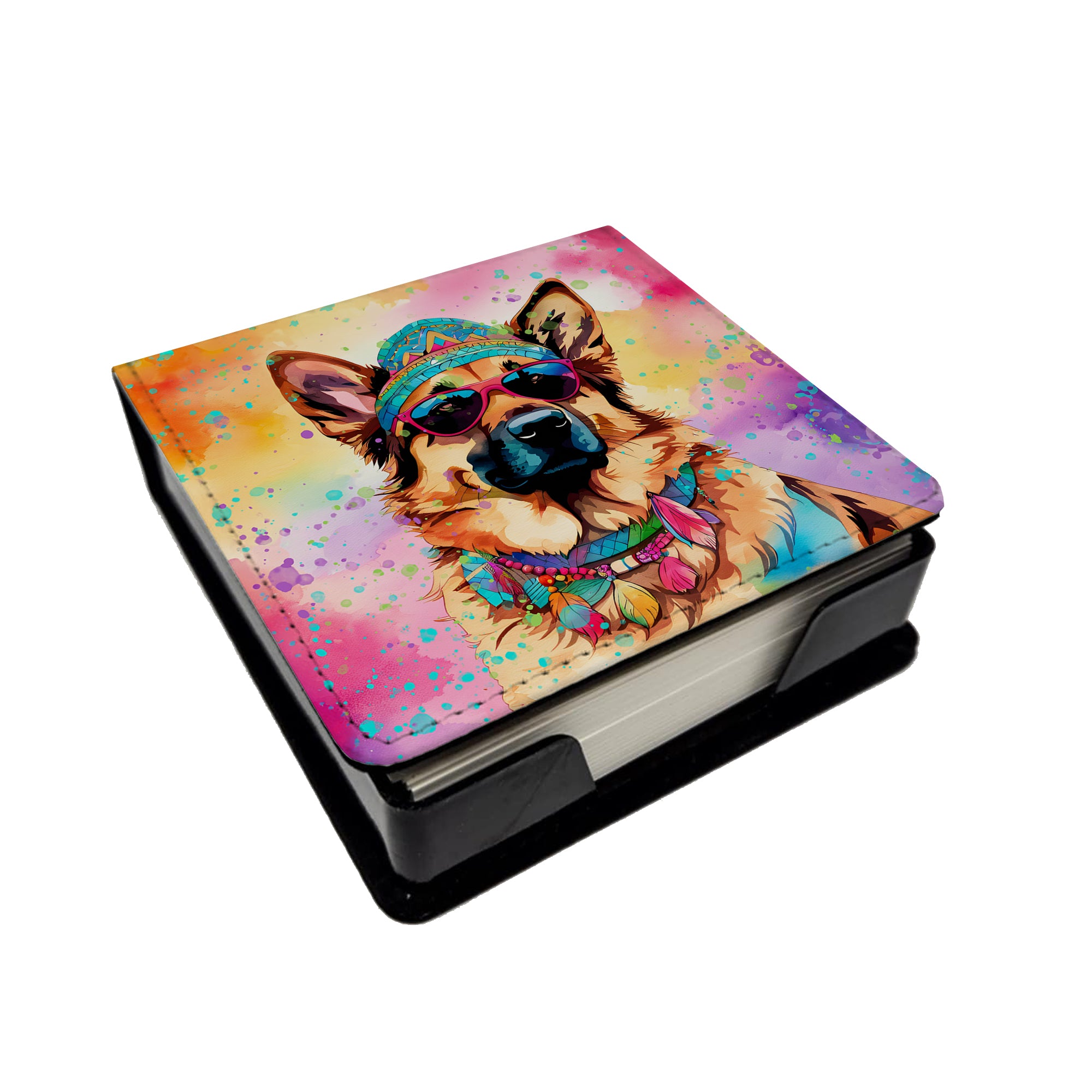 Caroline's Treasures German Shepherd Hippie Dawg PU Leather Note Paper Holder