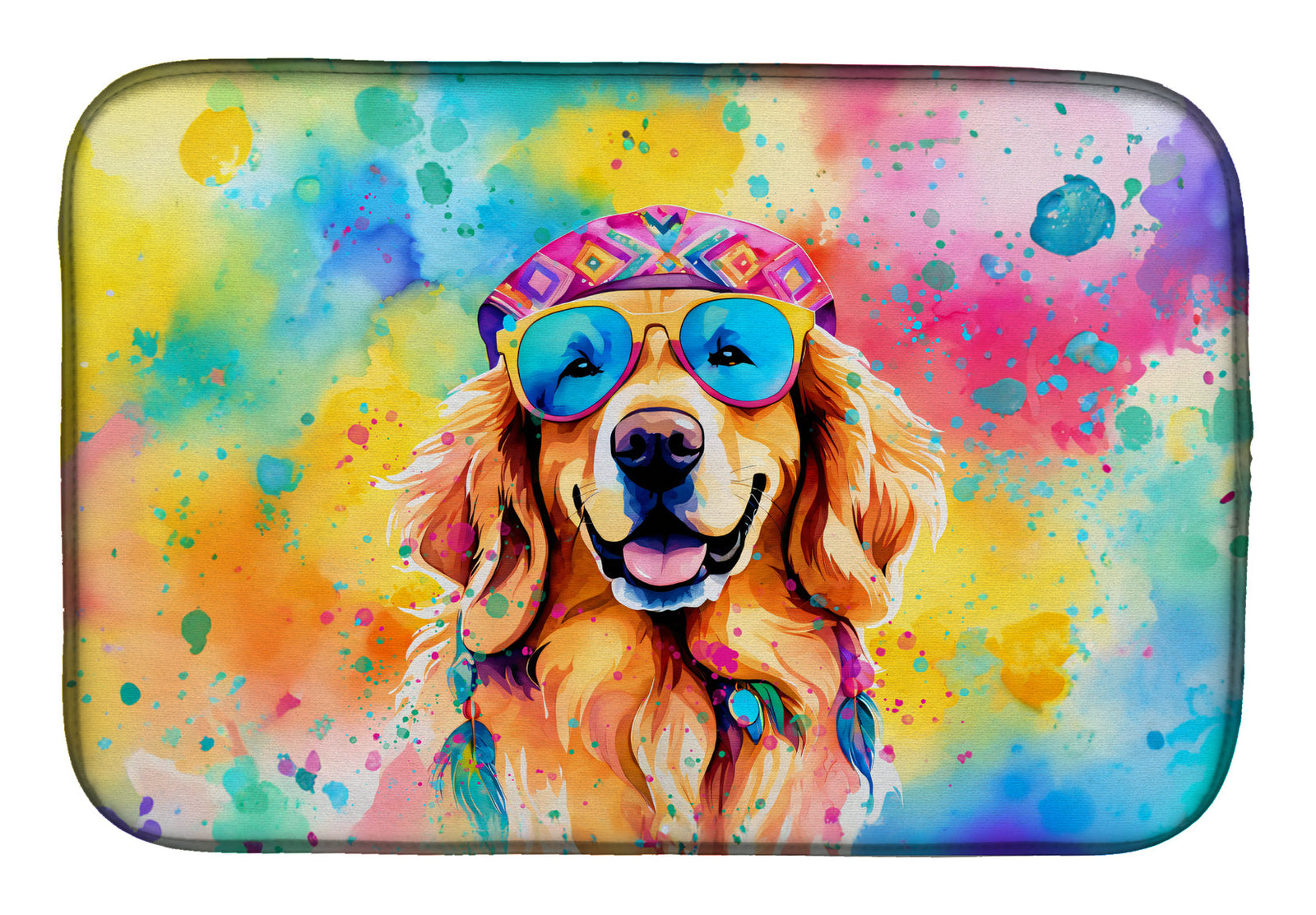 Caroline's Treasures Golden Retriever Hippie Dawg Dish Drying Mat