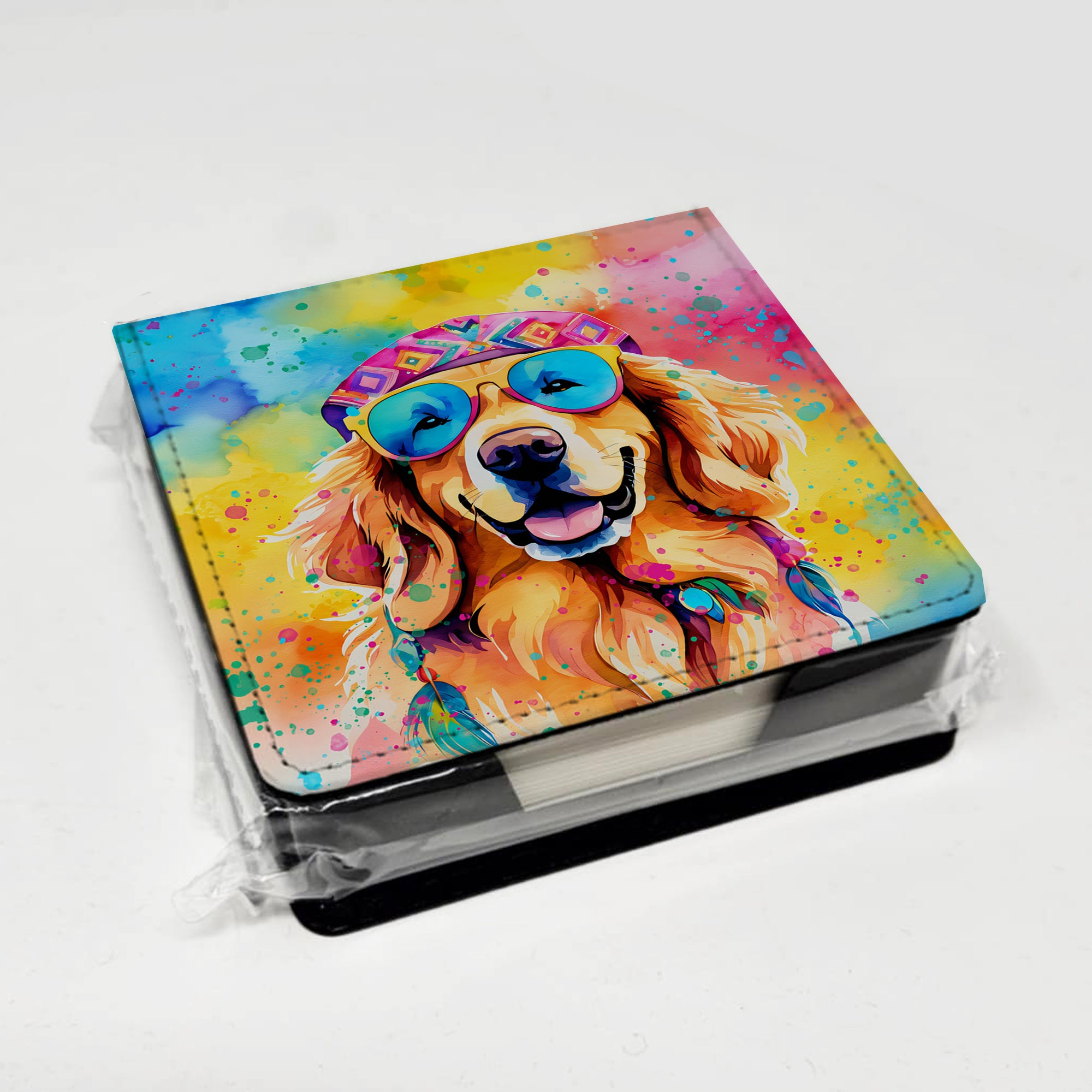 Caroline's Treasures Golden Retriever Hippie Dawg PU Leather Note Paper Holder