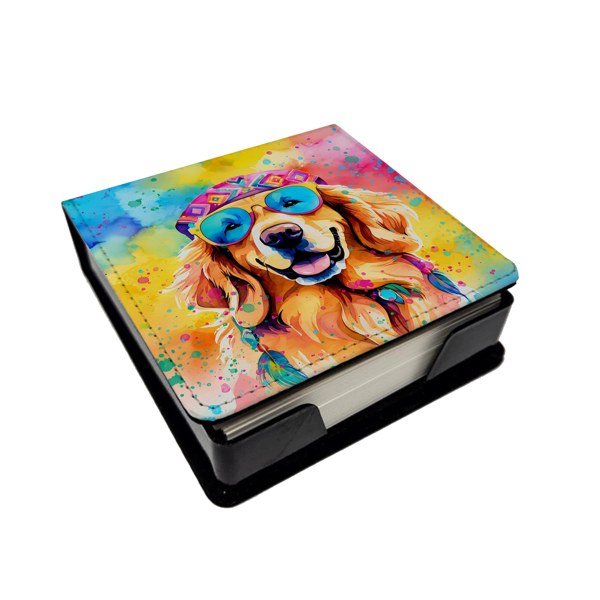Caroline's Treasures Golden Retriever Hippie Dawg PU Leather Note Paper Holder