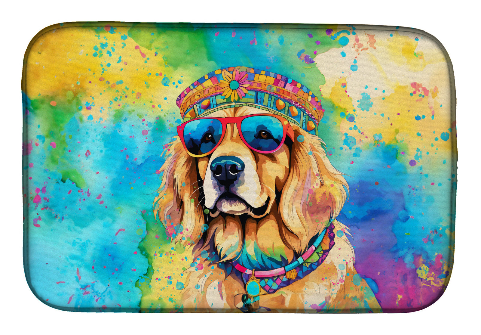 Caroline's Treasures Golden Retriever Hippie Dawg Dish Drying Mat